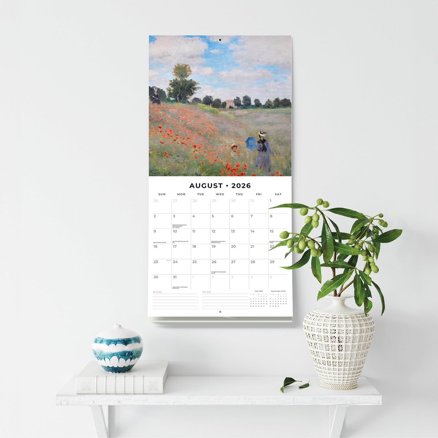 Red Robin 2026 Monet Monthly Wall Calendar | 12" x 24" Open | Premium Thick & Sturdy Paper | Hangable 12 Month Calendar | Lined Notes & To Do Area | Vivid Images | Plastic Free
