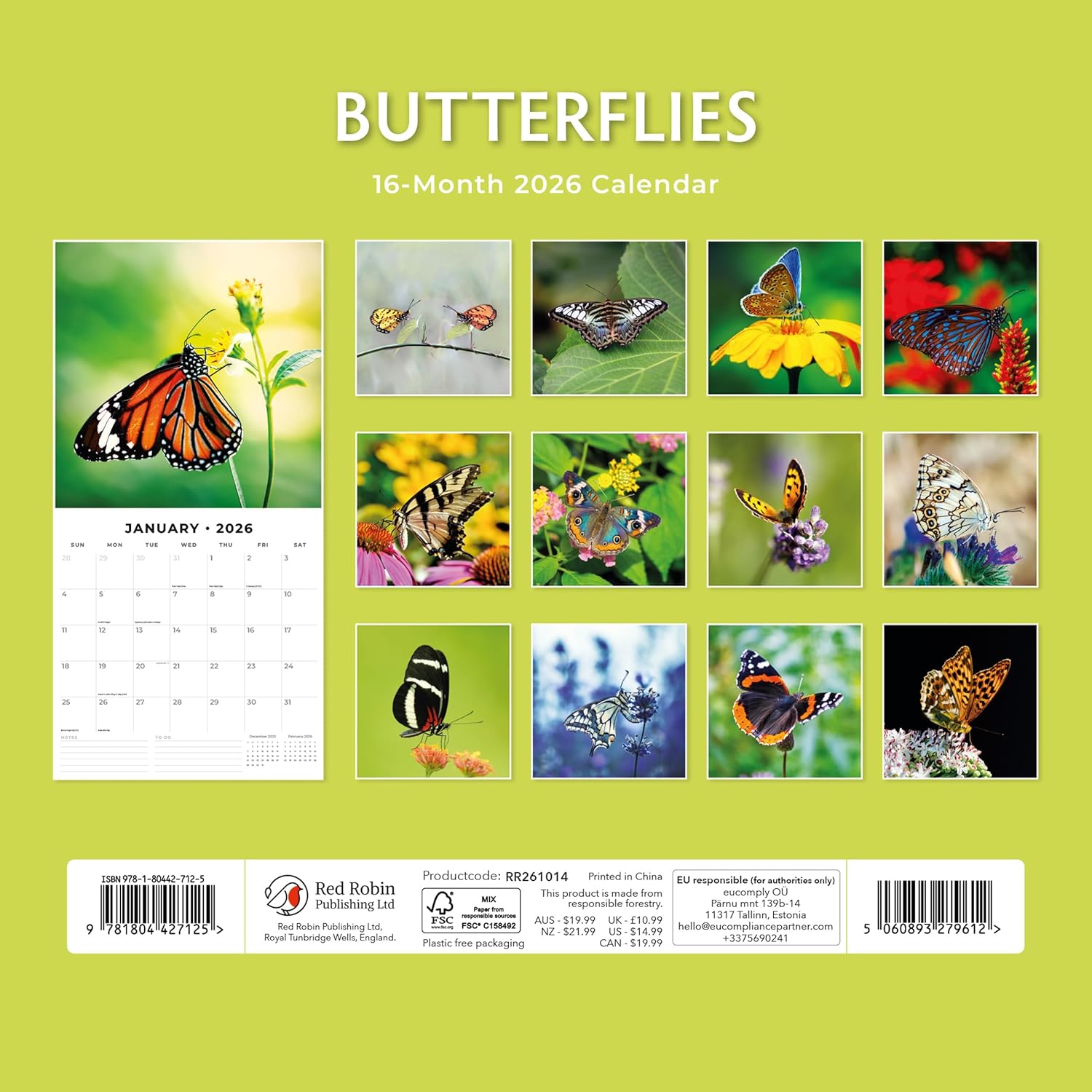 Butterflies - 2026 Square Wall Calendar - by Red Robin Publishing