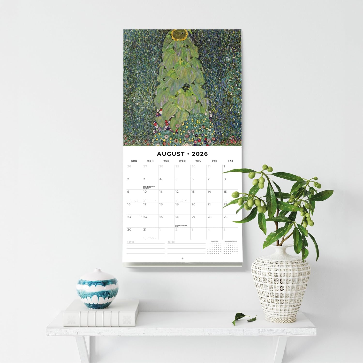 Red Robin 2026 Klimt Monthly Wall Calendar | 12" x 24" Open | Premium Thick & Sturdy Paper | Hangable 12 Month Calendar | Lined Notes & To Do Area | Vivid Images | Plastic Free