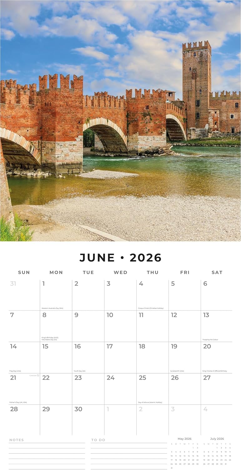 Red Robin 2026 Bridges of the World Monthly Wall Calendar | 12" x 24" Open | Premium Thick & Sturdy Paper | Hangable 12 Month Calendar | Lined Notes & To Do Area | Vivid Images | Plastic Free