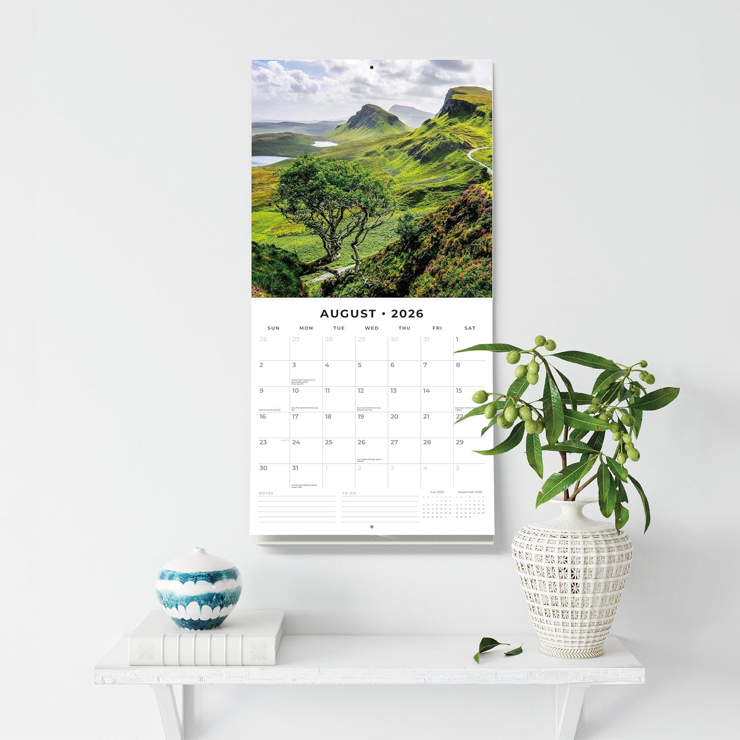 Red Robin 2026 Beautiful Britain Monthly Wall Calendar | 12" x 24" Open | Premium Thick & Sturdy Paper | Hangable 12 Month Calendar | Lined Notes & To Do Area | Vivid Images | Plastic Free