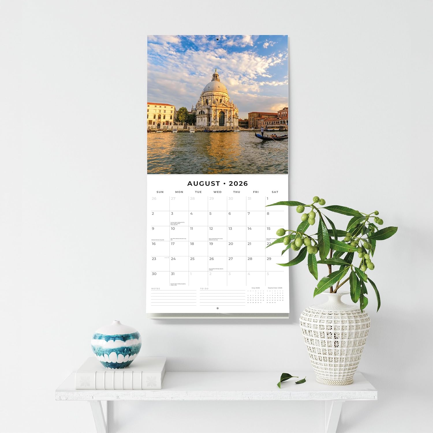 Red Robin 2026 Venice Monthly Wall Calendar | 12" x 24" Open | Premium Thick & Sturdy Paper | Hangable 12 Month Calendar | Lined Notes & To Do Area | Vivid Images | Plastic Free