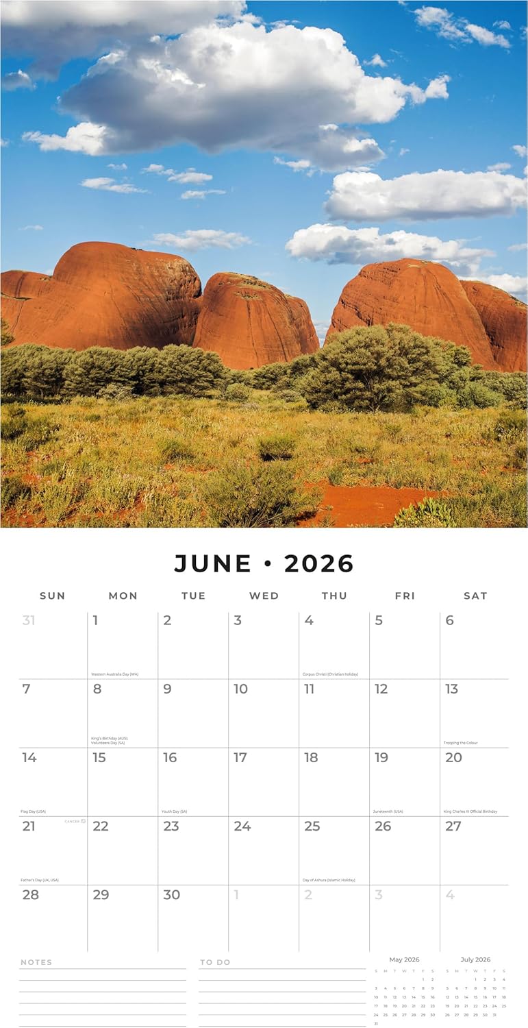 Red Robin 2026 Landmarks of Australia Monthly Wall Calendar | 12" x 24" Open | Premium Thick & Sturdy Paper | Hangable 12 Month Calendar | Lined Notes & To Do Area | Vivid Images | Plastic Free