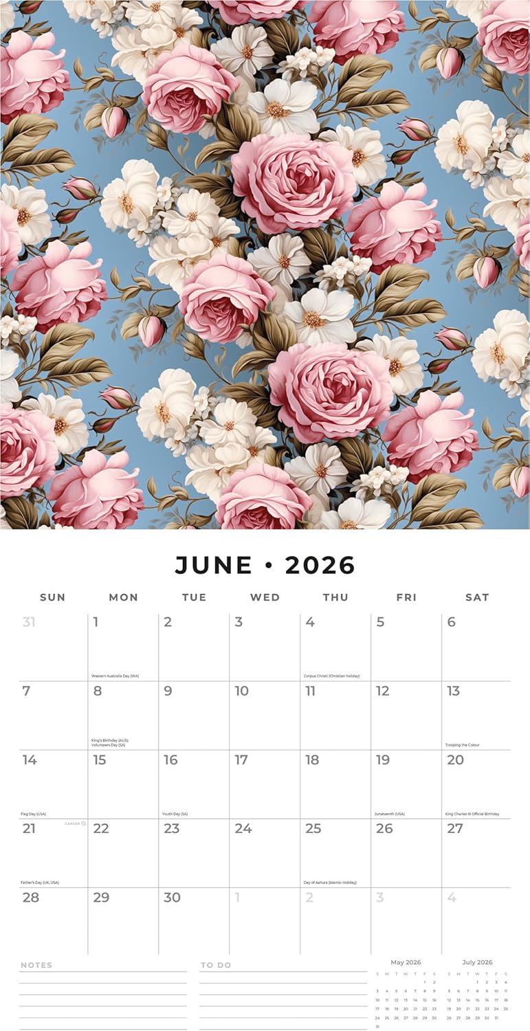 Red Robin 2026 Vintage Roses Monthly Wall Calendar | 12" x 24" Open | Premium Thick & Sturdy Paper | Hangable 12 Month Calendar | Lined Notes & To Do Area | Vivid Images | Plastic Free