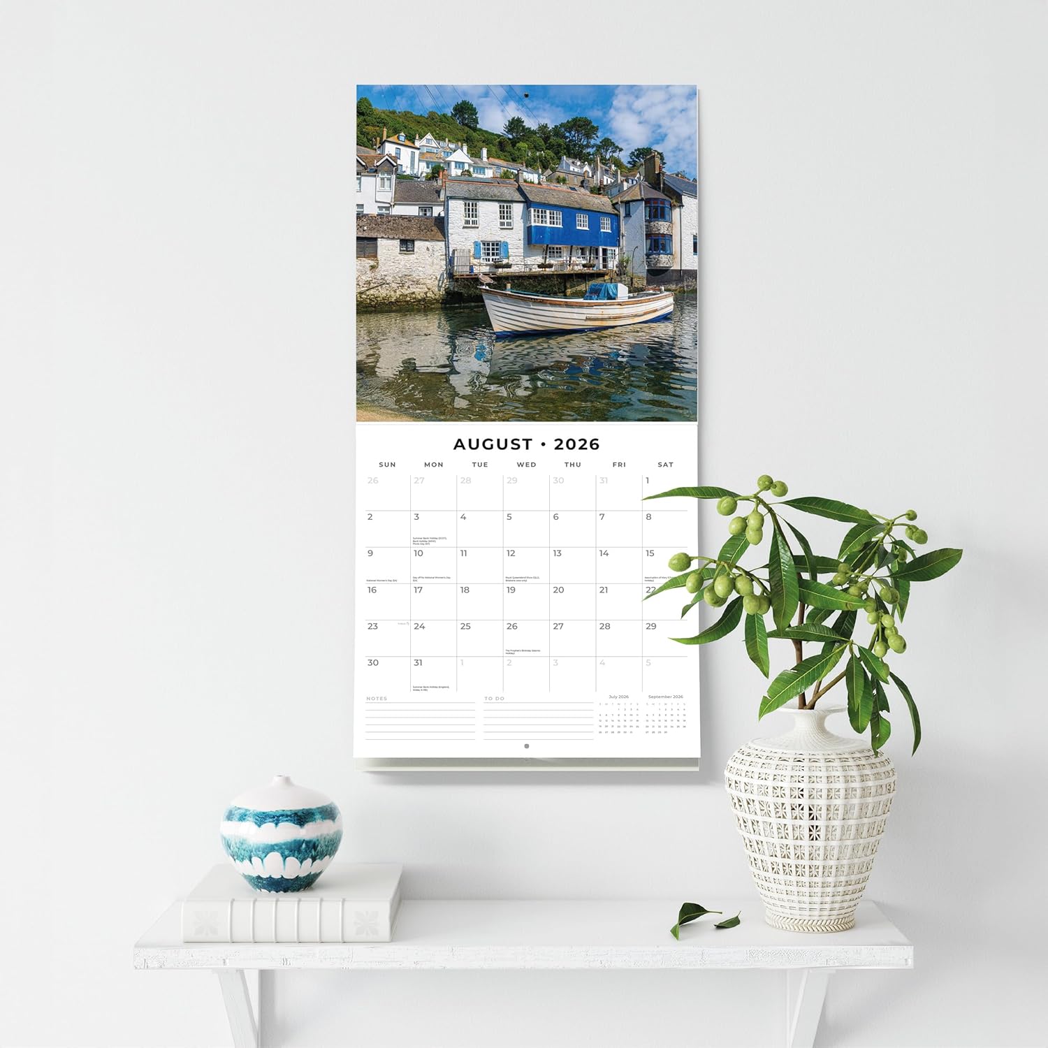 Red Robin 2026 Britain's Most Beautiful Villages Monthly Wall Calendar | 12" x 24" Open | Premium Thick & Sturdy Paper | Hangable 12 Month Calendar | Lined Notes & To Do Area | Plastic Free