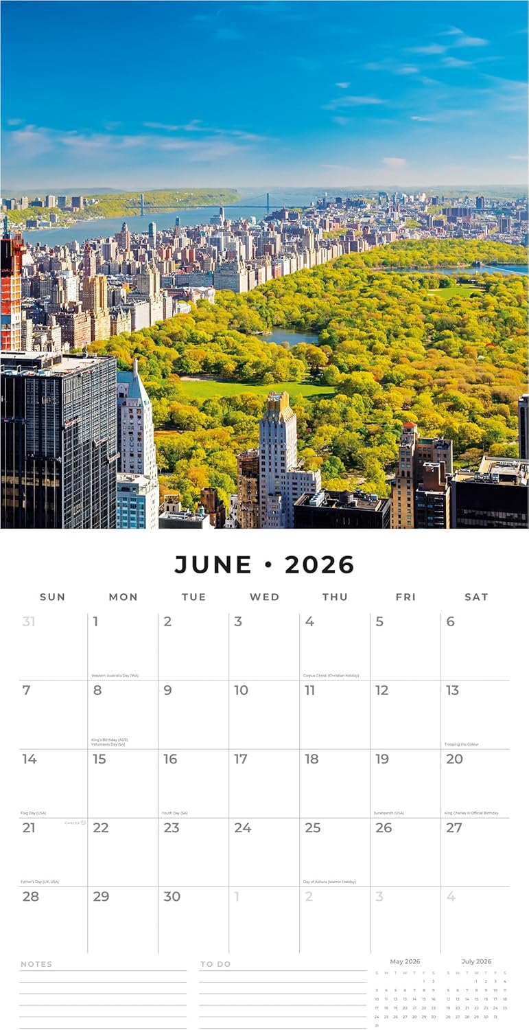 Red Robin 2026 New York Monthly Wall Calendar | 12" x 24" Open | Premium Thick & Sturdy Paper | Hangable 12 Month Calendar | Lined Notes & To Do Area | Vivid Images | Plastic Free
