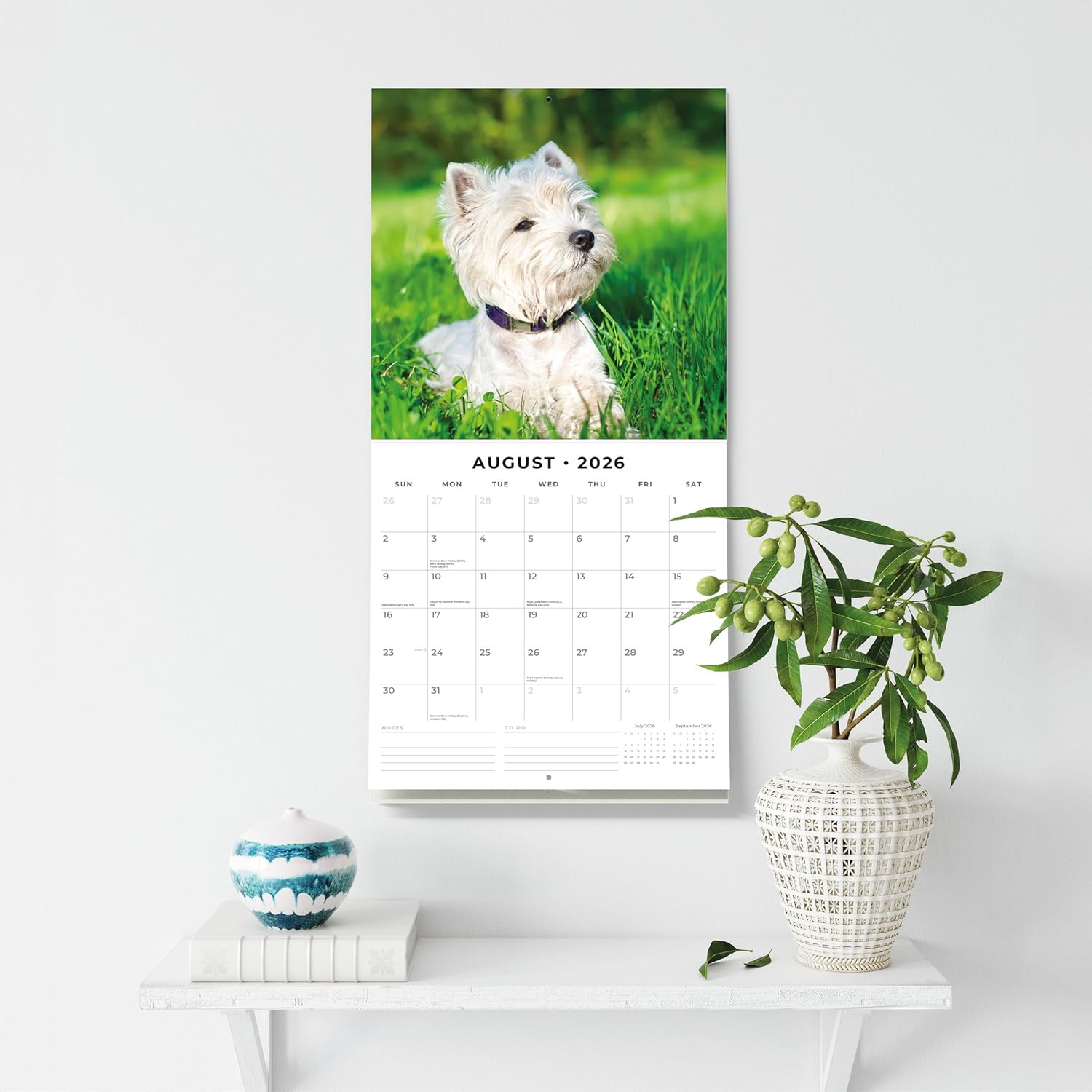 Red Robin 2026 West Highland White Terriers Monthly Wall Calendar | 12" x 24" Open | Premium Thick & Sturdy Paper | Hangable 12 Month Calendar | Lined Notes & To Do Area | Vivid Images | Plastic Free