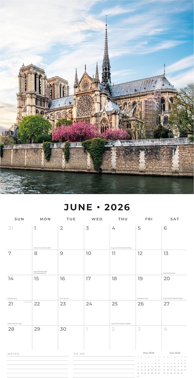 Red Robin 2026 Paris Monthly Wall Calendar | 12" x 24" Open | Premium Thick & Sturdy Paper | Hangable 12 Month Calendar | Lined Notes & To Do Area | Vivid Images | Plastic Free