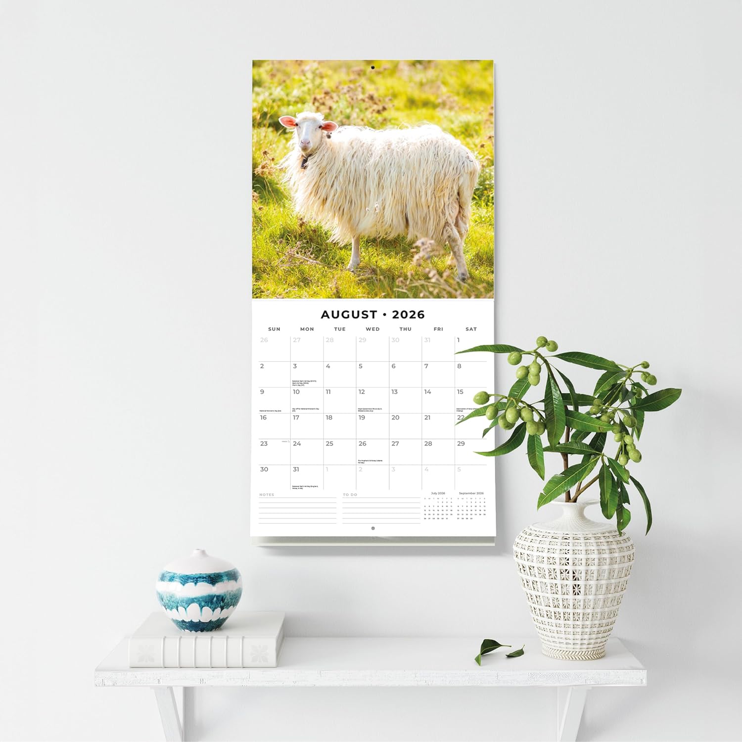 Red Robin 2026 Sheep Monthly Wall Calendar | 12" x 24" Open | Premium Thick & Sturdy Paper | Hangable 12 Month Calendar | Lined Notes & To Do Area | Vivid Images | Plastic Free