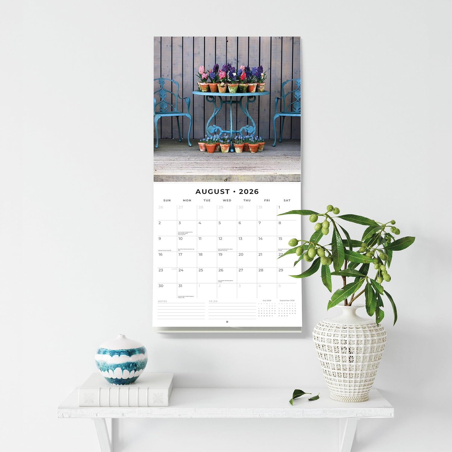 Red Robin 2026 Shabby Chic Monthly Wall Calendar | 12" x 24" Open | Premium Thick & Sturdy Paper | Hangable 12 Month Calendar | Lined Notes & To Do Area | Vivid Images | Plastic Free
