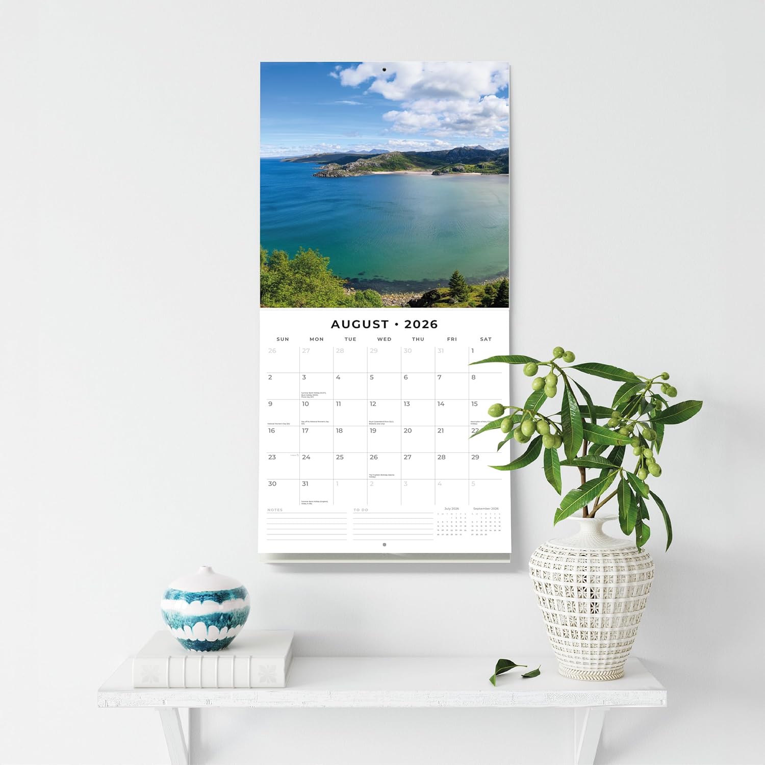 Red Robin 2026 Scotland Monthly Wall Calendar | 12" x 24" Open | Premium Thick & Sturdy Paper | Hangable 12 Month Calendar | Lined Notes & To Do Area | Vivid Images | Plastic Free