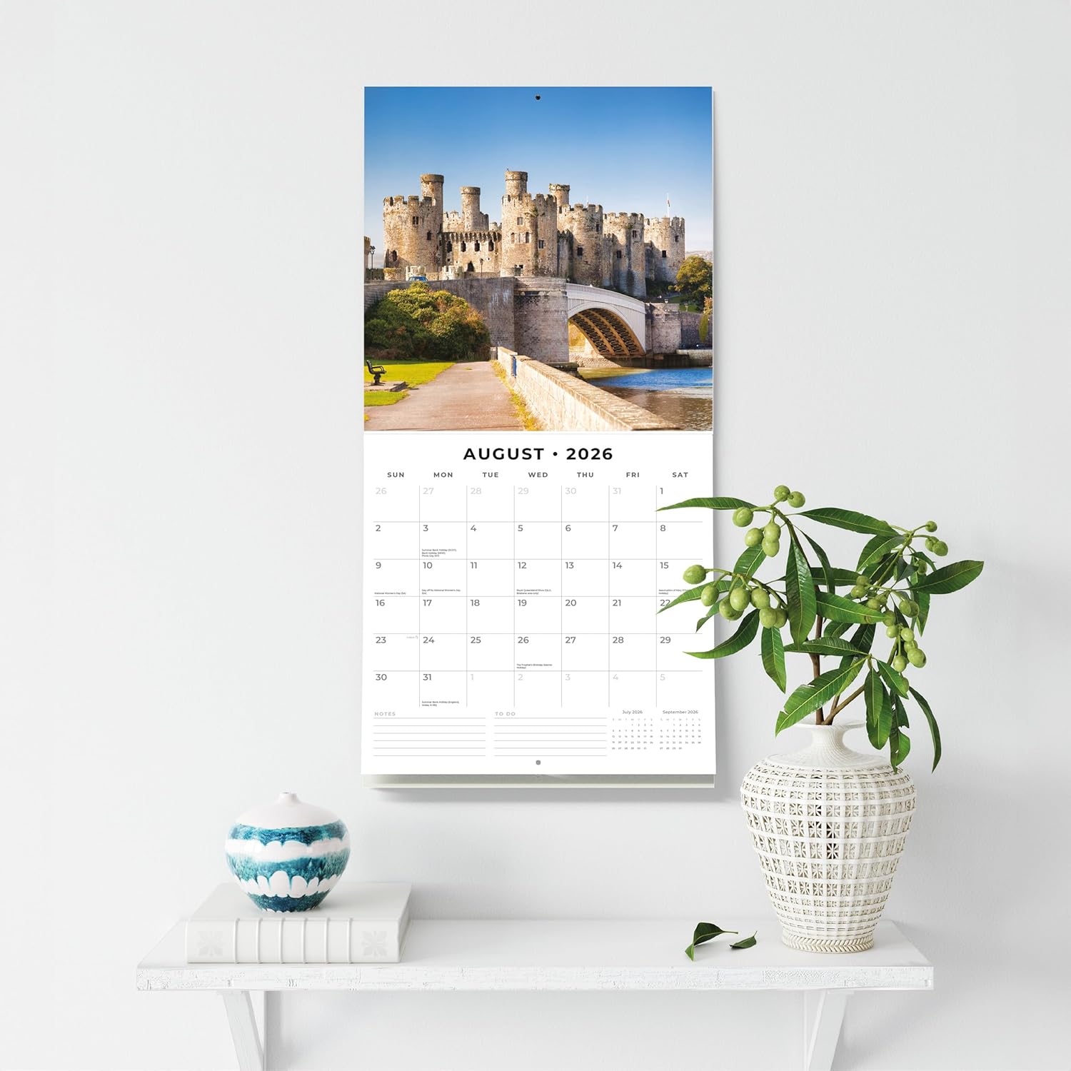 Red Robin 2026 Castles Monthly Wall Calendar | 12" x 24" Open | Premium Thick & Sturdy Paper | Hangable 12 Month Calendar | Lined Notes & To Do Area | Vivid Images | Plastic Free