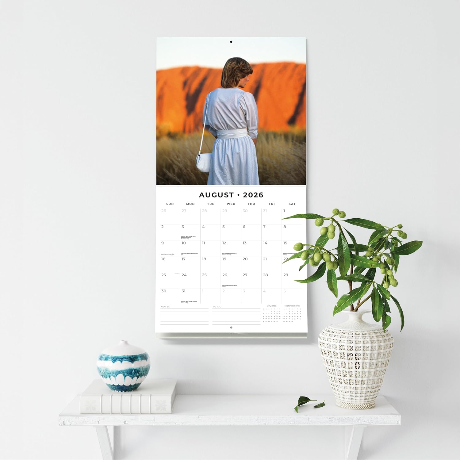 Red Robin 2026 Princess Diana Monthly Wall Calendar | 12" x 24" Open | Premium Thick & Sturdy Paper | Hangable 12 Month Calendar | Lined Notes & To Do Area | Vivid Images | Plastic Free