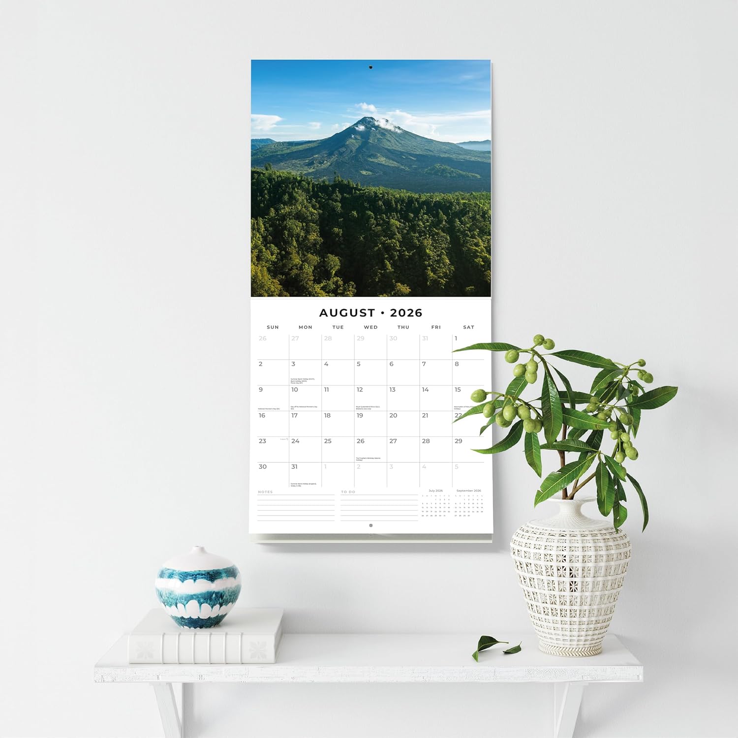 Red Robin 2026 Bali Monthly Wall Calendar | 12" x 24" Open | Premium Thick & Sturdy Paper | Hangable 12 Month Calendar | Lined Notes & To Do Area | Vivid Images | Plastic Free