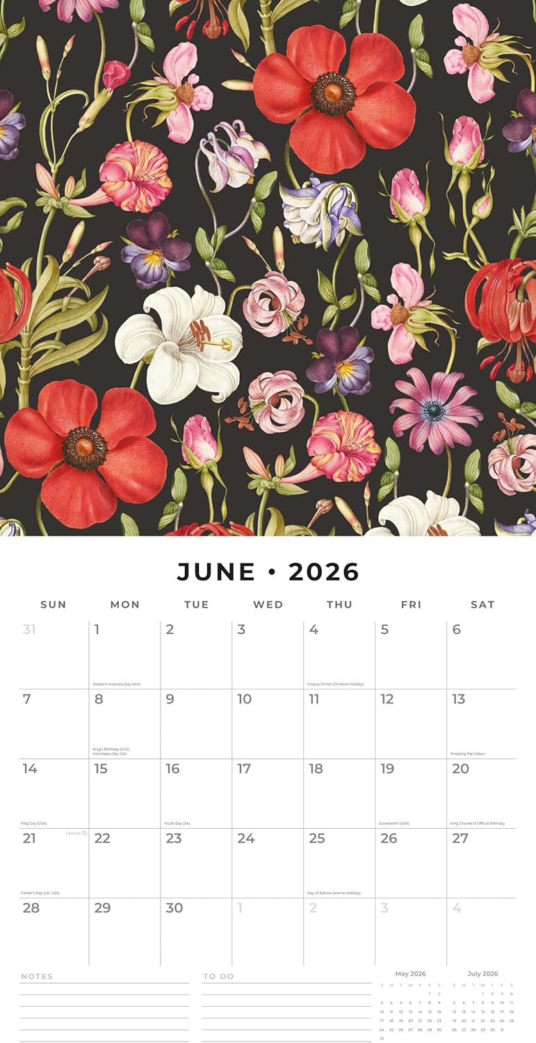 Red Robin 2026 Botanical Flowers Monthly Wall Calendar | 12" x 24" Open | Premium Thick & Sturdy Paper | Hangable 12 Month Calendar | Lined Notes & To Do Area | Vivid Images | Plastic Free