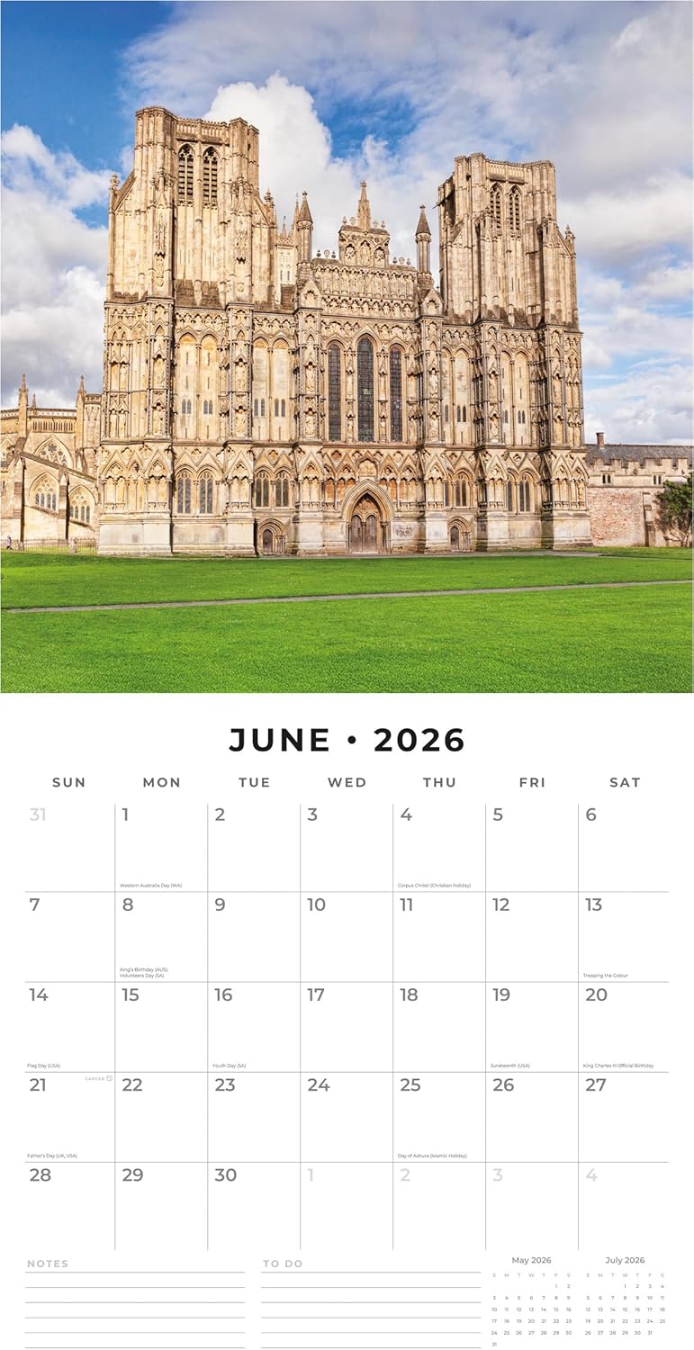 Red Robin 2026 Cathedrals of the World Monthly Wall Calendar | 12" x 24" Open | Premium Thick & Sturdy Paper | Hangable 12 Month Calendar | Lined Notes & To Do Area | Vivid Images | Plastic Free