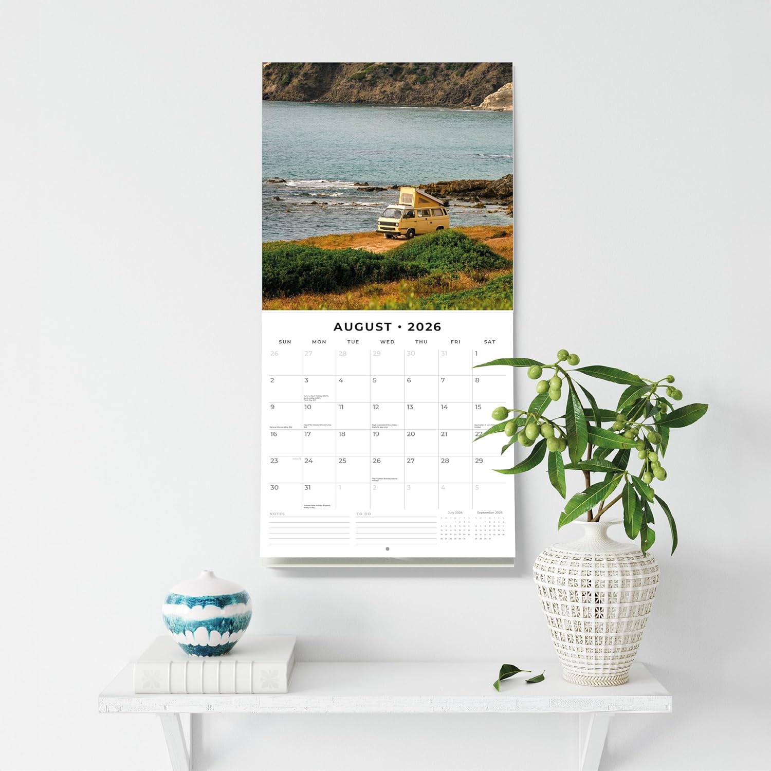 Red Robin 2026 Camper Vans Monthly Wall Calendar | 12" x 24" Open | Premium Thick & Sturdy Paper | Hangable 12 Month Calendar | Lined Notes & To Do Area | Vivid Images | Plastic Free