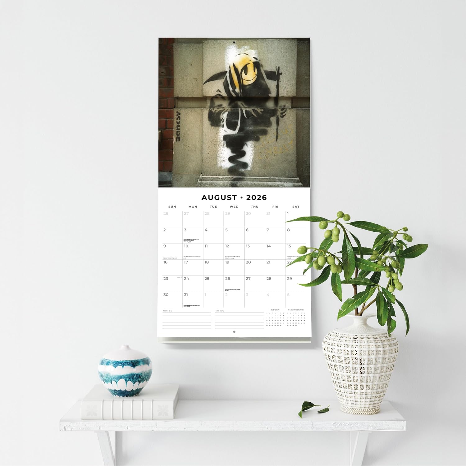 Red Robin 2026 Banksy Monthly Wall Calendar | 12" x 24" Open | Premium Thick & Sturdy Paper | Hangable 12 Month Calendar | Lined Notes & To Do Area | Vivid Images | Plastic Free