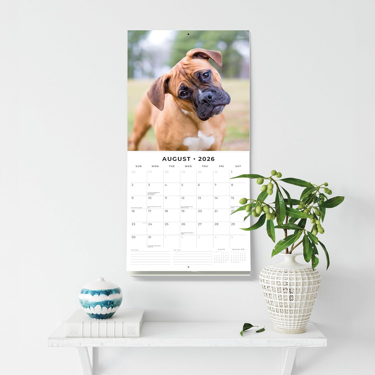 Red Robin 2026 Boxer Puppies Monthly Wall Calendar | 12" x 24" Open | Premium Thick & Sturdy Paper | Hangable 12 Month Calendar | Lined Notes & To Do Area | Vivid Images | Plastic Free