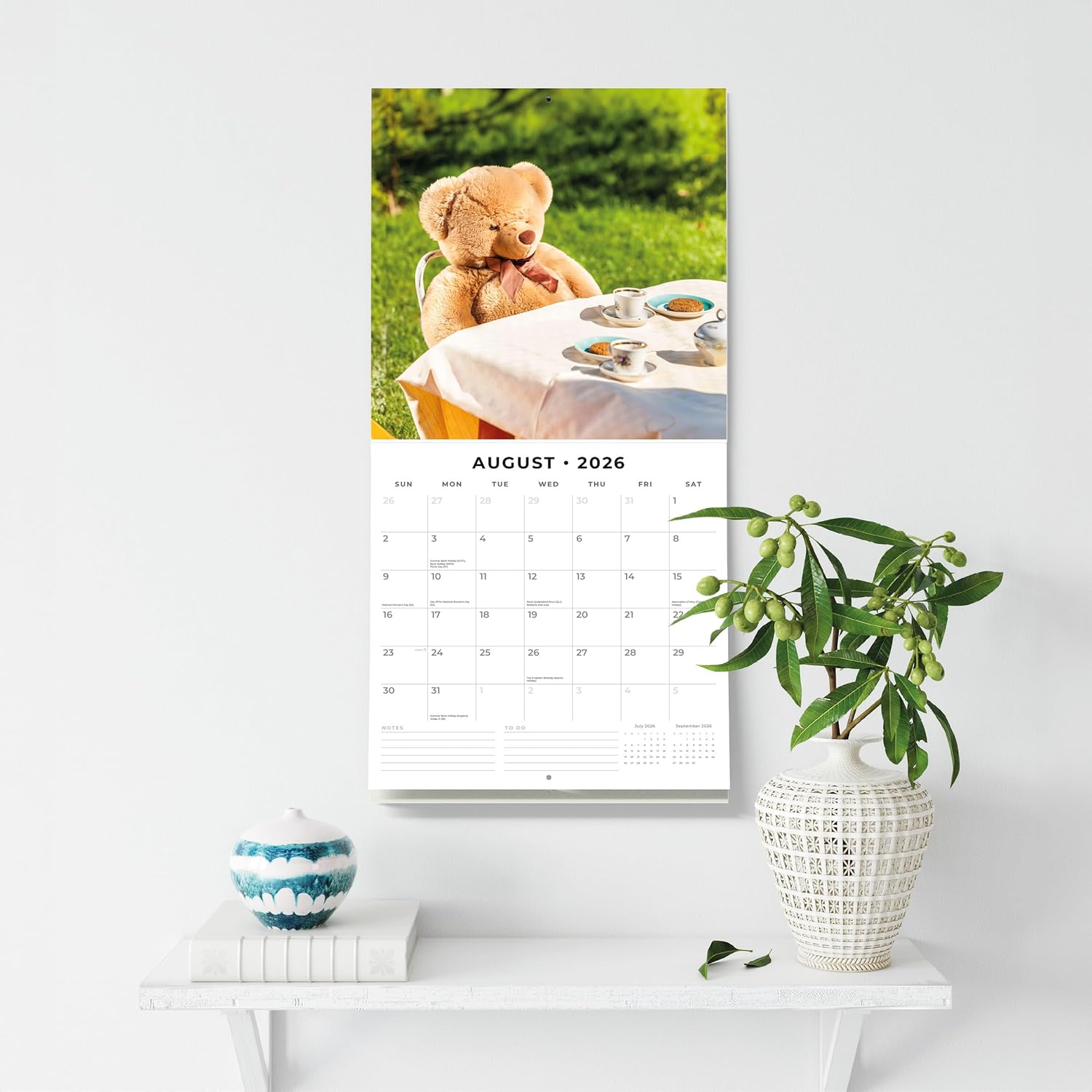 Red Robin 2026 Teddy Bears Monthly Wall Calendar | 12" x 24" Open | Premium Thick & Sturdy Paper | Hangable 12 Month Calendar | Lined Notes & To Do Area | Vivid Images | Plastic Free
