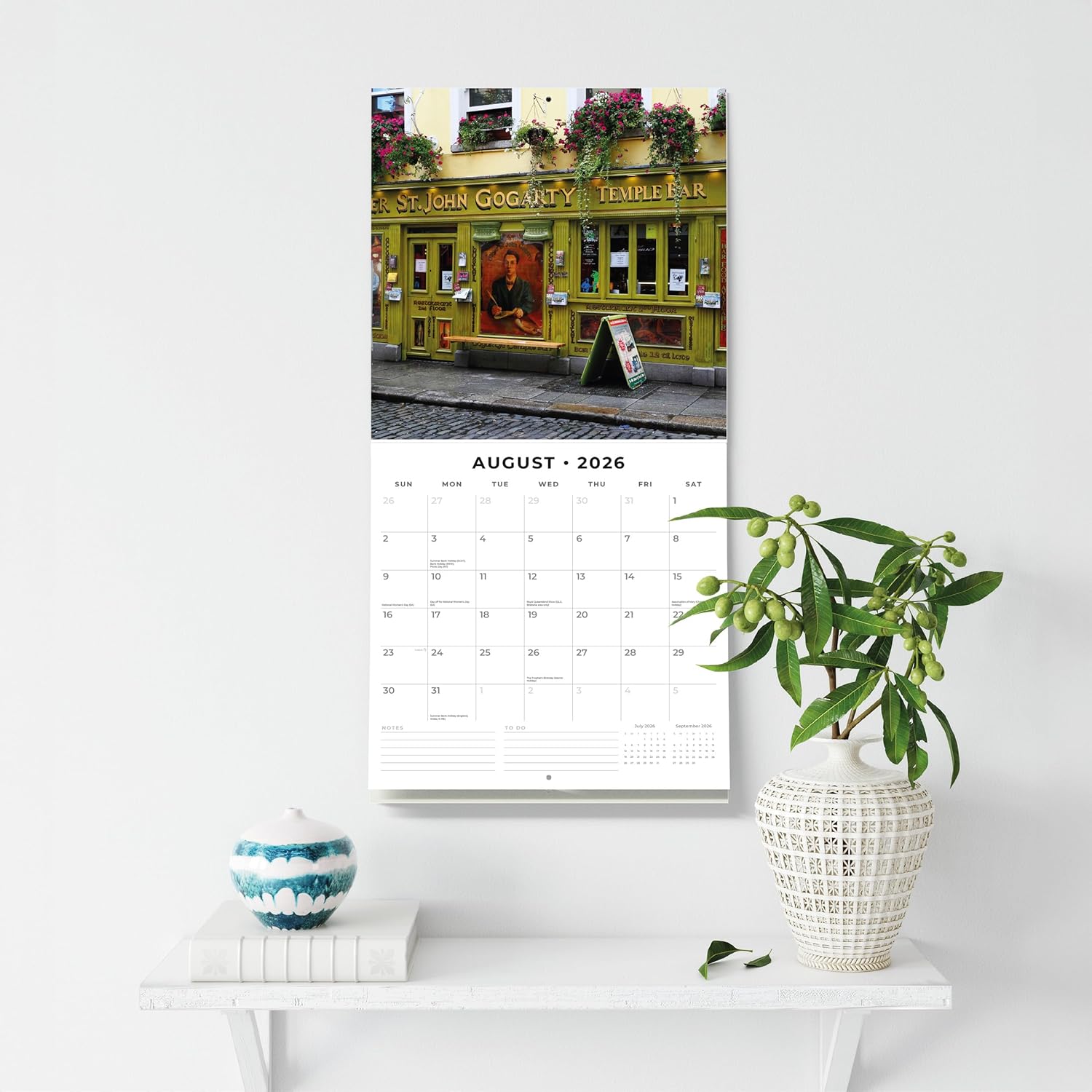Red Robin 2026 Dublin Pubs Monthly Wall Calendar | 12" x 24" Open | Premium Thick & Sturdy Paper | Hangable 12 Month Calendar | Lined Notes & To Do Area | Vivid Images | Plastic Free