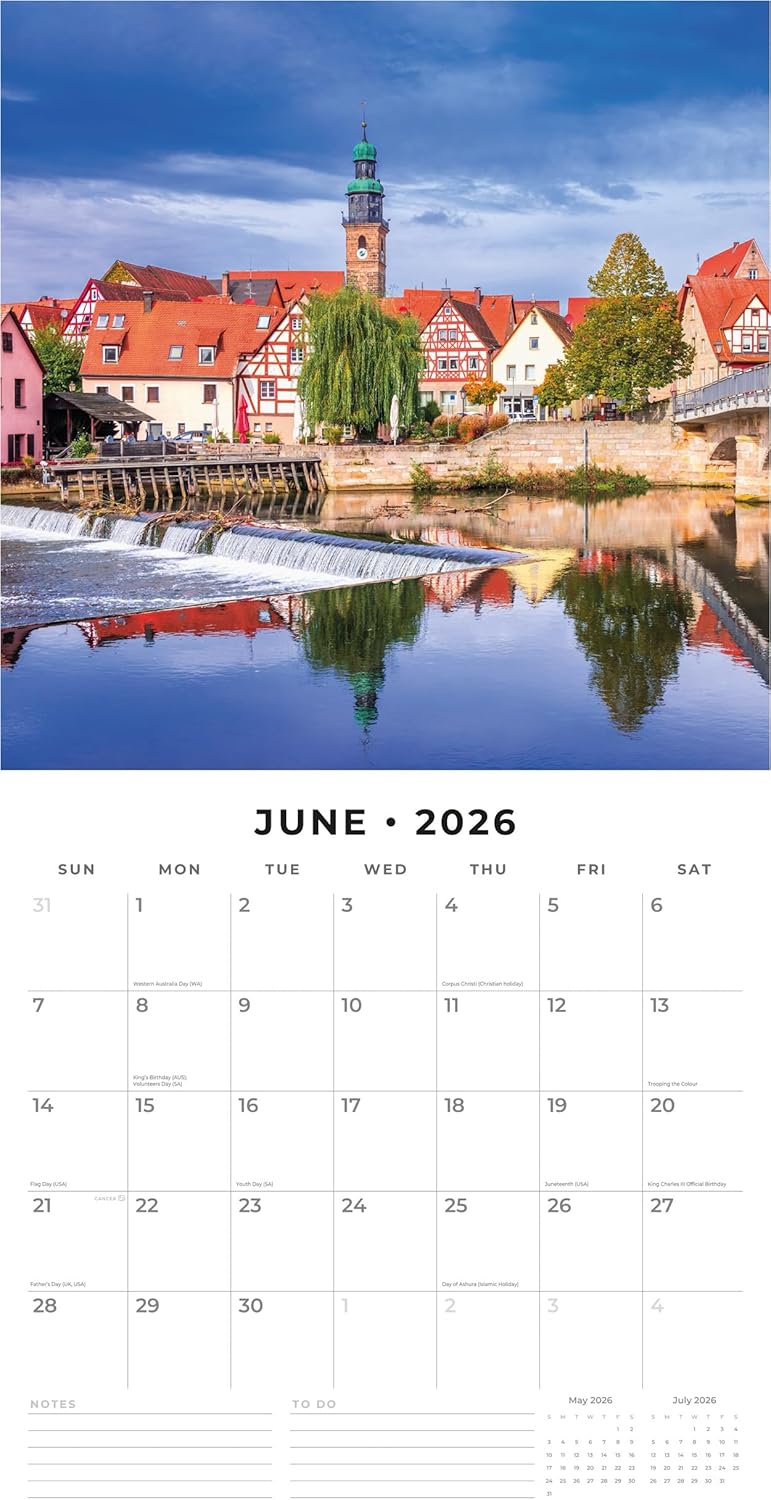 Red Robin 2026 Germany Monthly Wall Calendar | 12" x 24" Open | Premium Thick & Sturdy Paper | Hangable 12 Month Calendar | Lined Notes & To Do Area | Vivid Images | Plastic Free