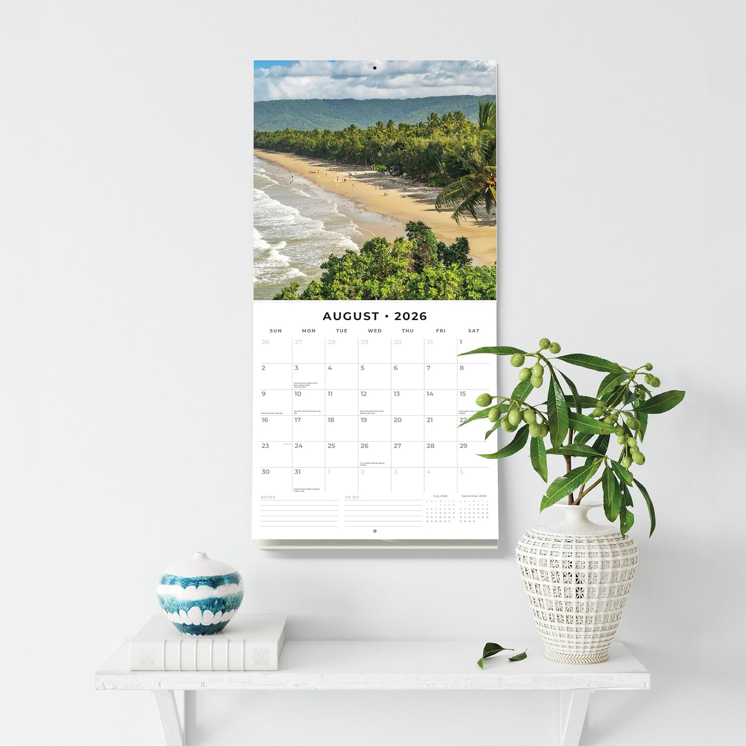 Red Robin 2026 Coastlines of Australia Monthly Wall Calendar | 12" x 24" Open | Premium Thick & Sturdy Paper | Hangable 12 Month Calendar | Lined Notes & To Do Area | Vivid Images | Plastic Free