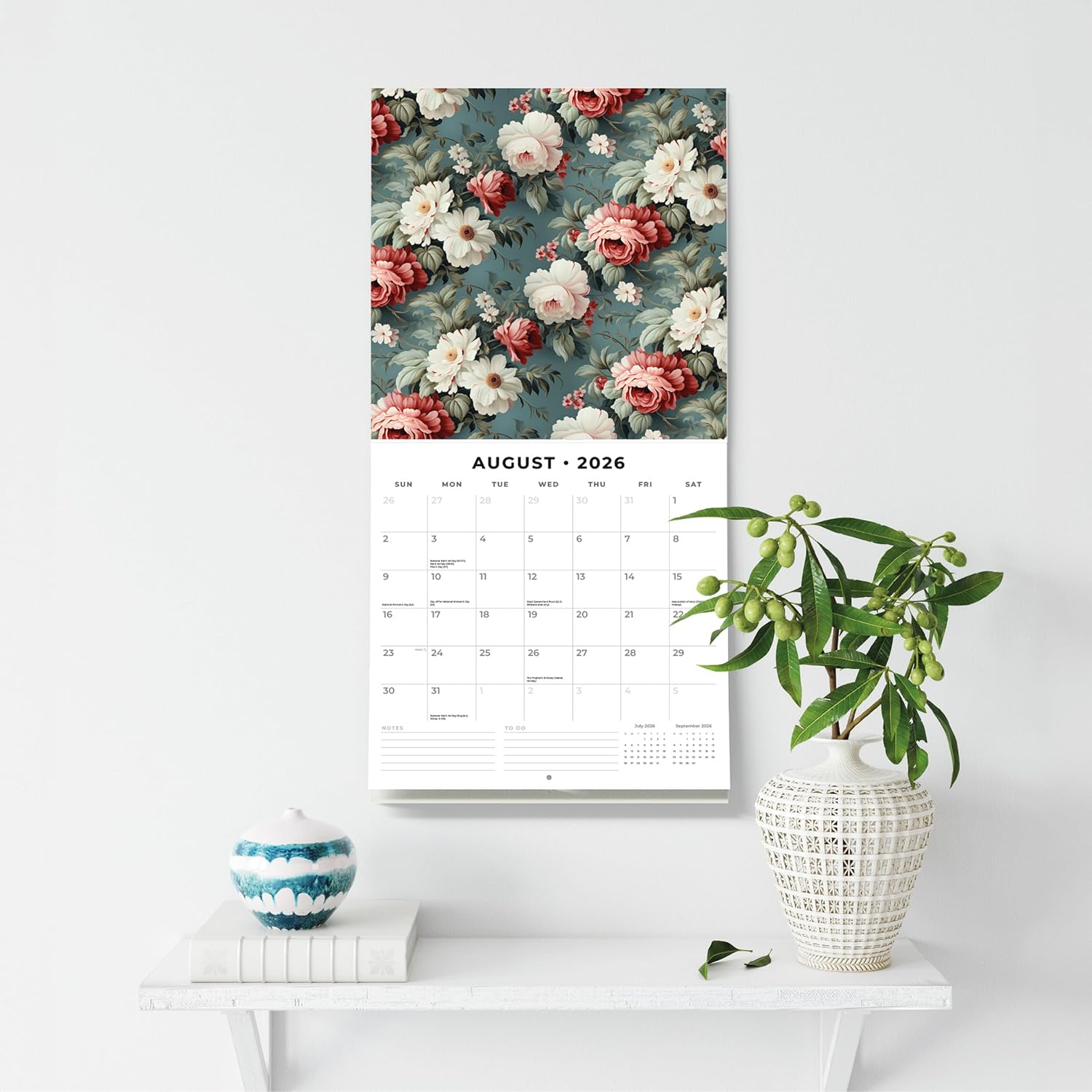 Red Robin 2026 Vintage Roses Monthly Wall Calendar | 12" x 24" Open | Premium Thick & Sturdy Paper | Hangable 12 Month Calendar | Lined Notes & To Do Area | Vivid Images | Plastic Free