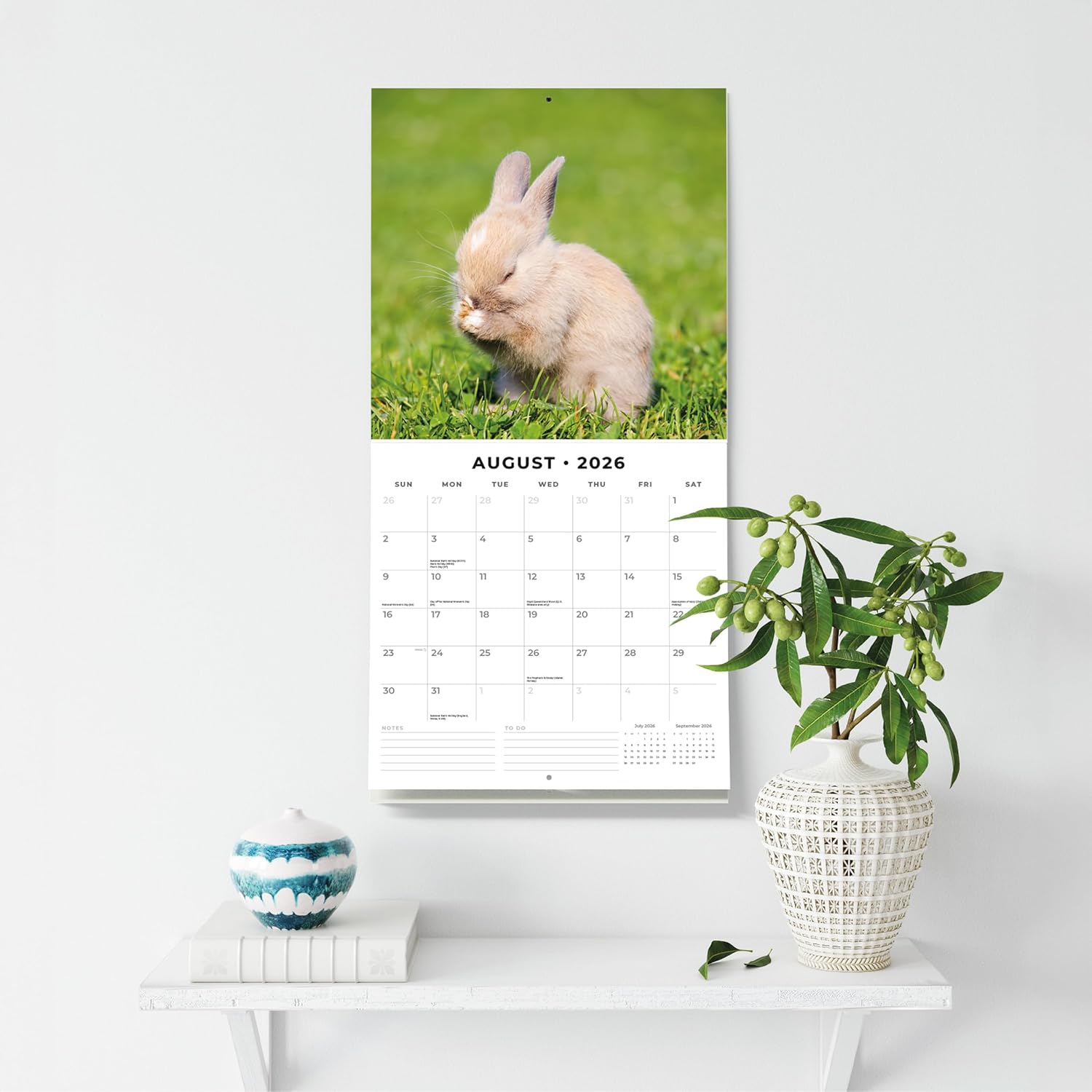 Red Robin 2026 Rabbits Monthly Wall Calendar | 12" x 24" Open | Premium Thick & Sturdy Paper | Hangable 12 Month Calendar | Lined Notes & To Do Area | Vivid Images | Plastic Free