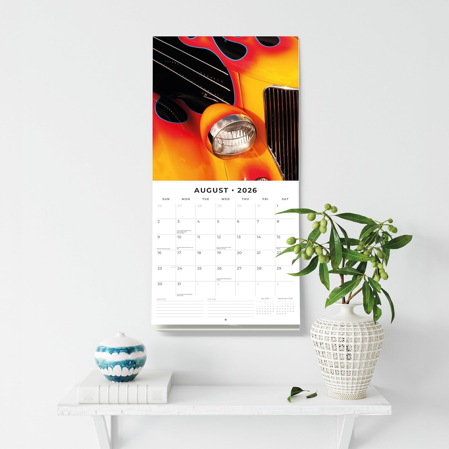 Red Robin 2026 Custom Cars Monthly Wall Calendar | 12" x 24" Open | Premium Thick & Sturdy Paper | Hangable 12 Month Calendar | Lined Notes & To Do Area | Vivid Images | Plastic Free