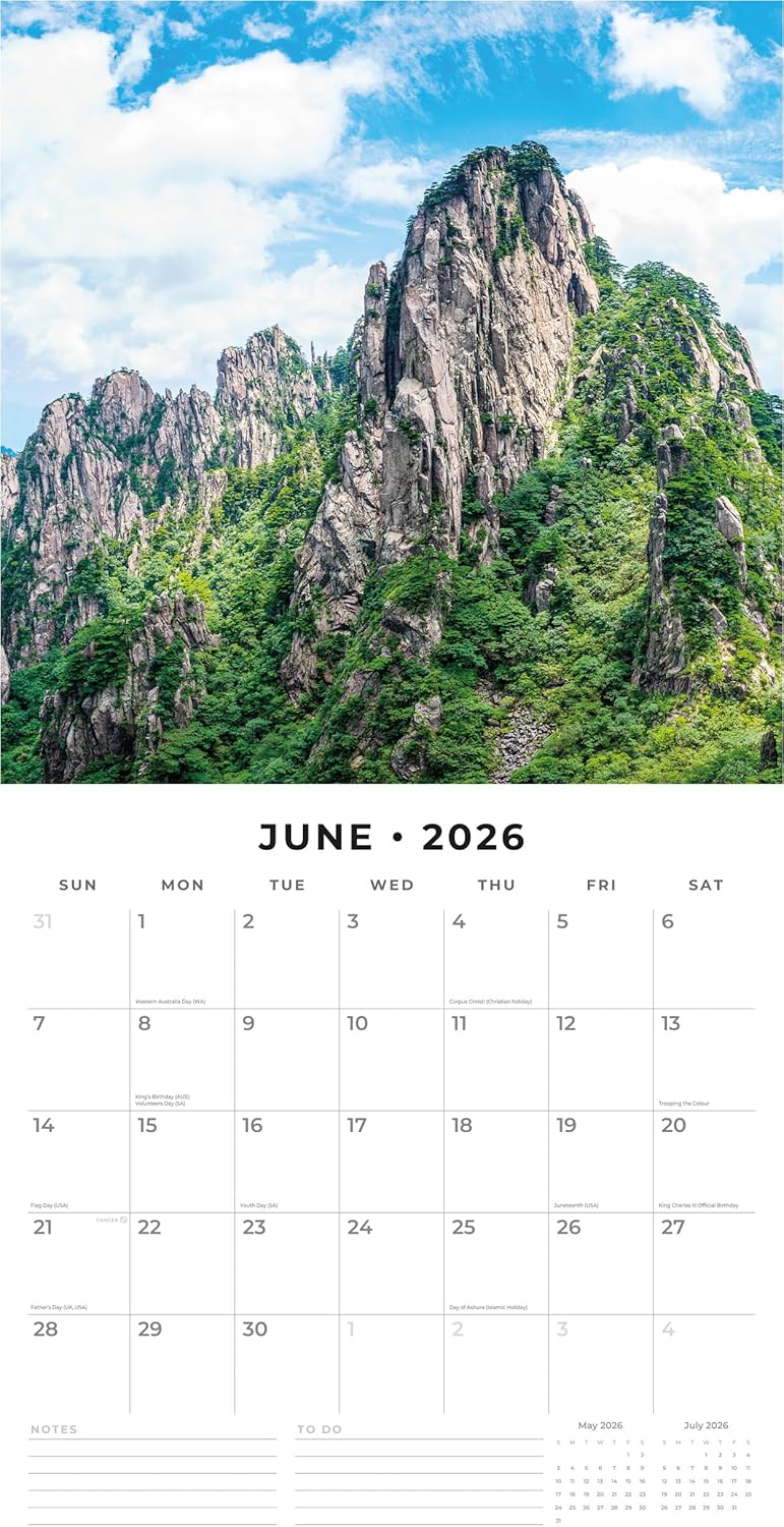 Red Robin 2026 Great Mountains Monthly Wall Calendar | 12" x 24" Open | Premium Thick & Sturdy Paper | Hangable 12 Month Calendar | Lined Notes & To Do Area | Vivid Images | Plastic Free