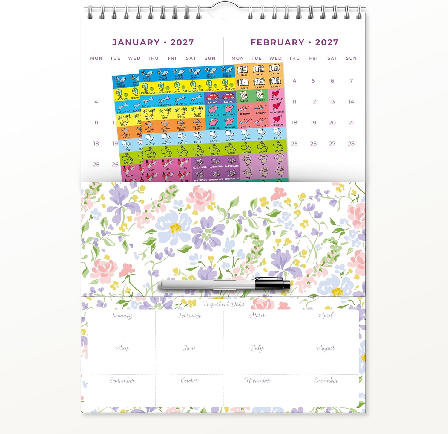 Red Robin 2026 Weekly Family Planner | Includes Pen & Stickers | 12" x 24" Open | Premium Thick & Sturdy Paper | Hangable 12 Month Calendar | Lined Notes & To Do Area | Plastic Free