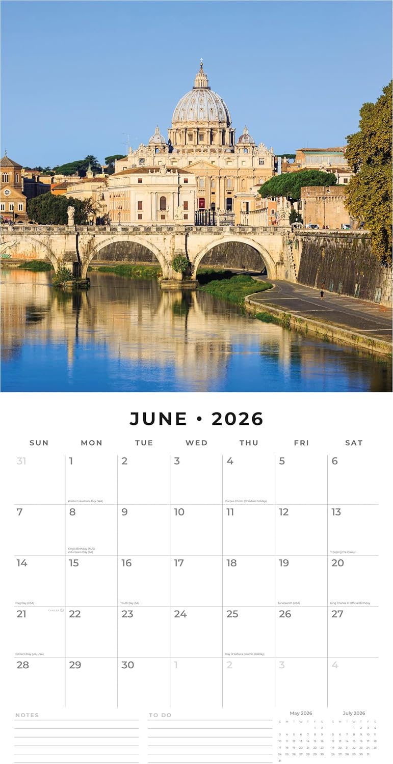 Red Robin 2026 Rome Monthly Wall Calendar | 12" x 24" Open | Premium Thick & Sturdy Paper | Hangable 12 Month Calendar | Lined Notes & To Do Area | Vivid Images | Plastic Free
