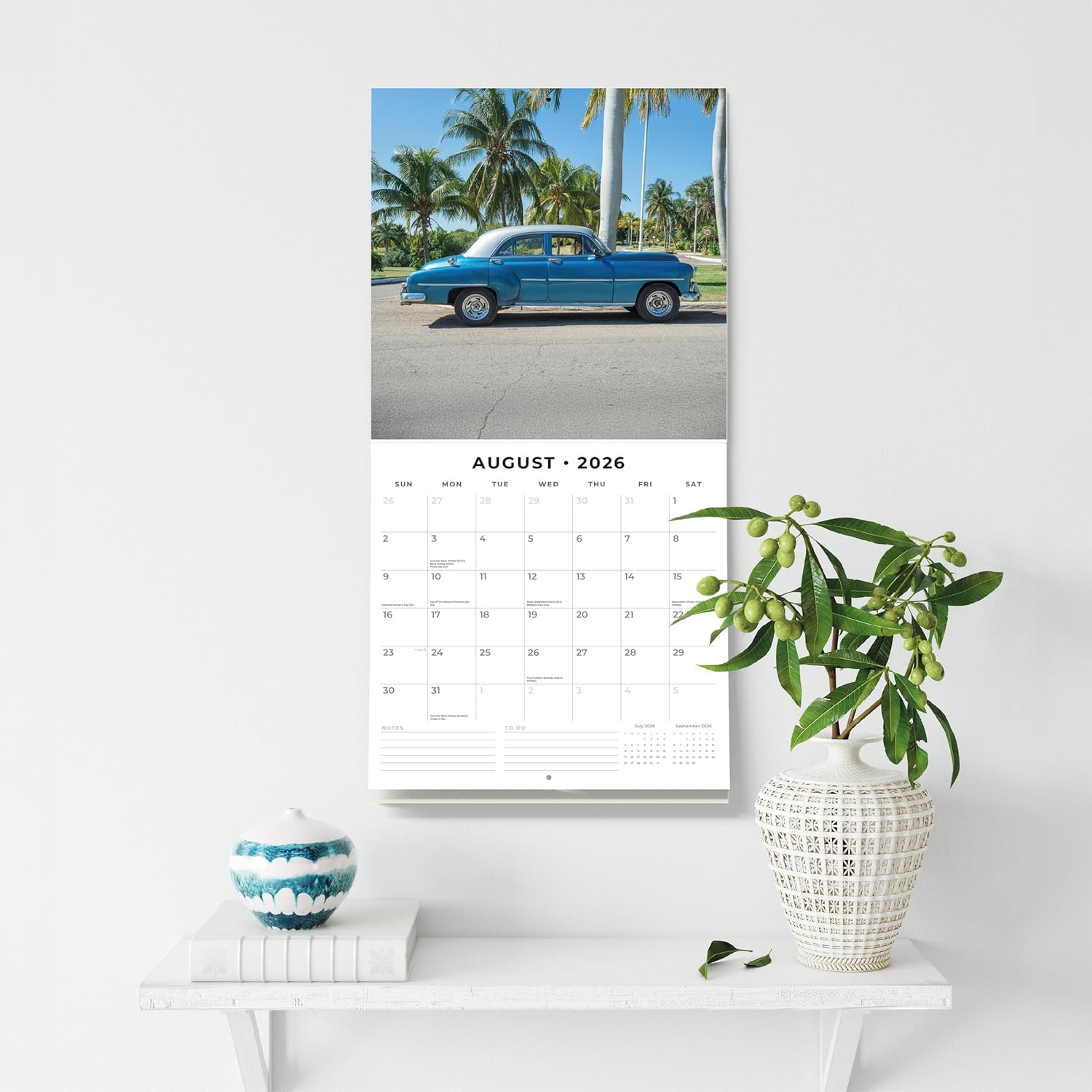 Red Robin 2026 American Classic Cars Monthly Wall Calendar | 12" x 24" Open | Premium Thick & Sturdy Paper | Hangable 12 Month Calendar | Lined Notes & To Do Area | Vivid Images | Plastic Free
