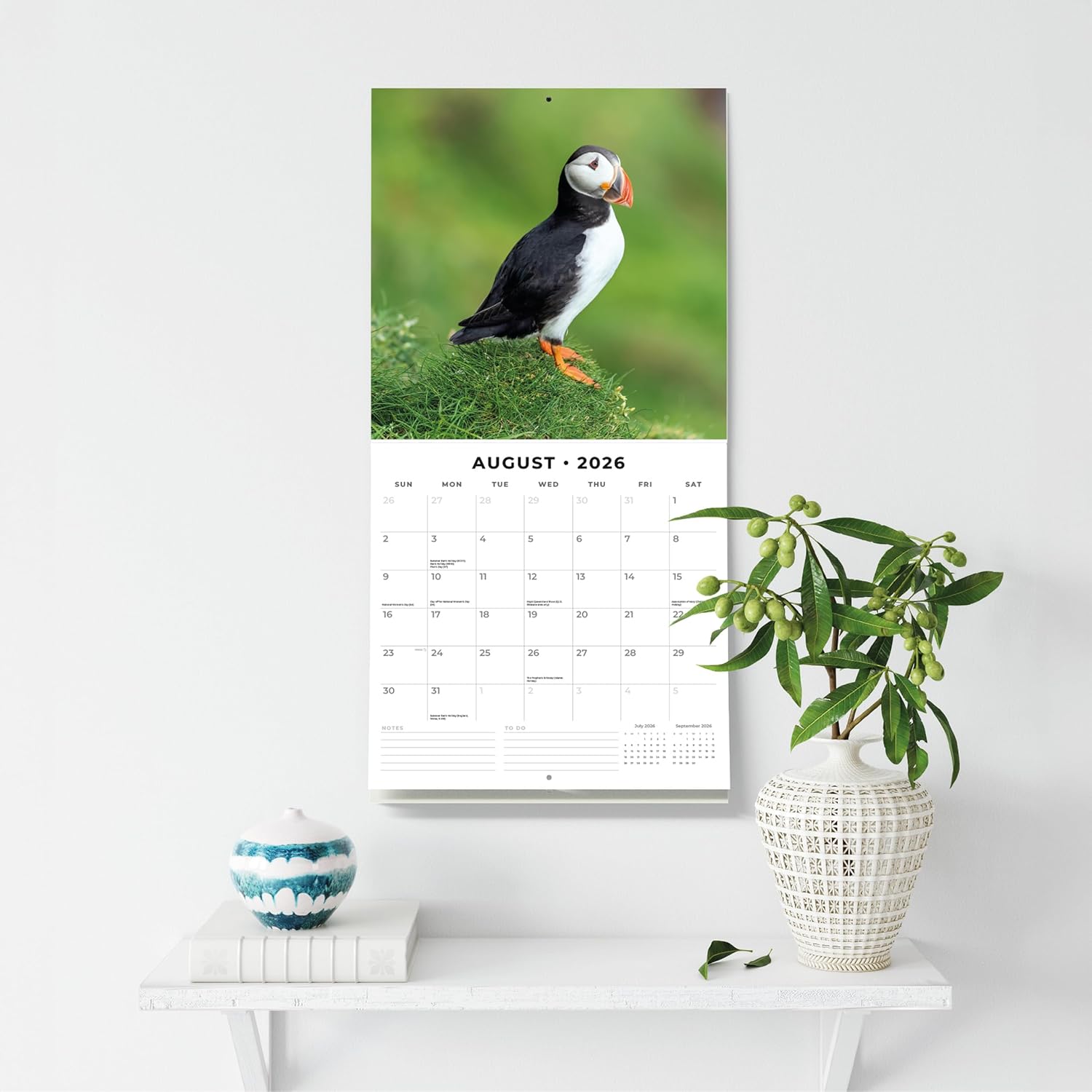 Red Robin 2026 Puffins Monthly Wall Calendar | 12" x 24" Open | Premium Thick & Sturdy Paper | Hangable 12 Month Calendar | Lined Notes & To Do Area | Vivid Images | Plastic Free