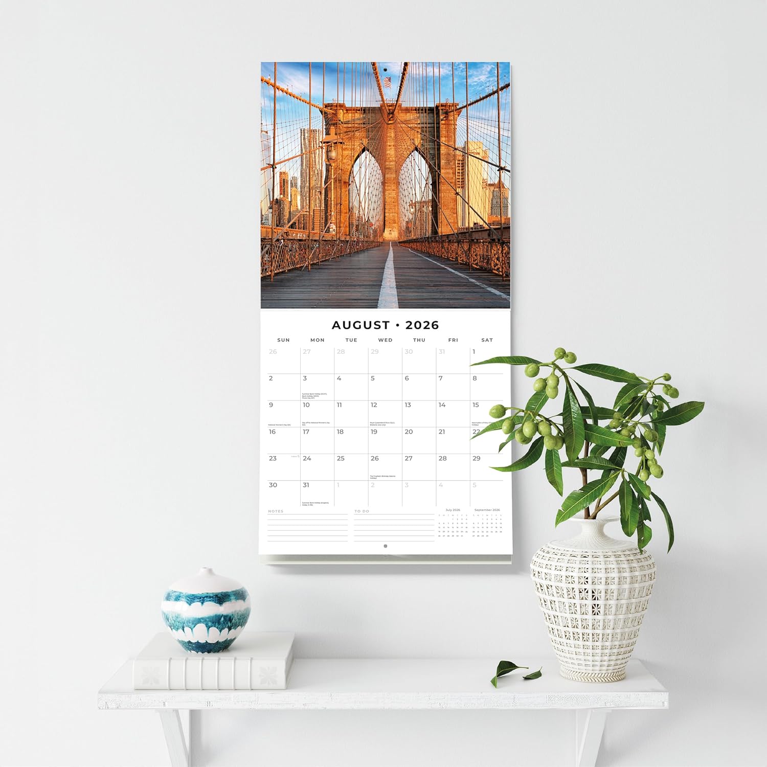 Red Robin 2026 New York Monthly Wall Calendar | 12" x 24" Open | Premium Thick & Sturdy Paper | Hangable 12 Month Calendar | Lined Notes & To Do Area | Vivid Images | Plastic Free