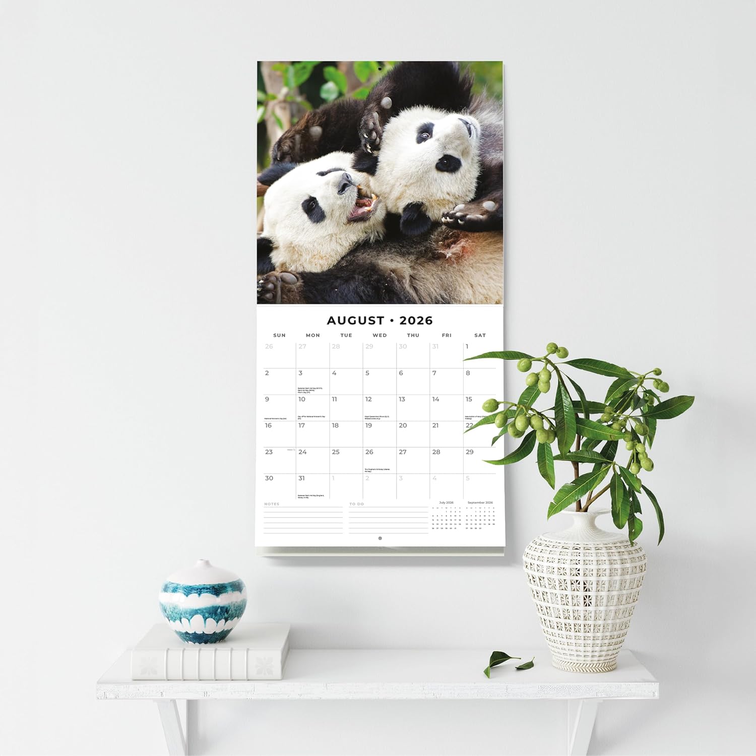 Red Robin 2026 Pandas Monthly Wall Calendar | 12" x 24" Open | Premium Thick & Sturdy Paper | Hangable 12 Month Calendar | Lined Notes & To Do Area | Vivid Images | Plastic Free
