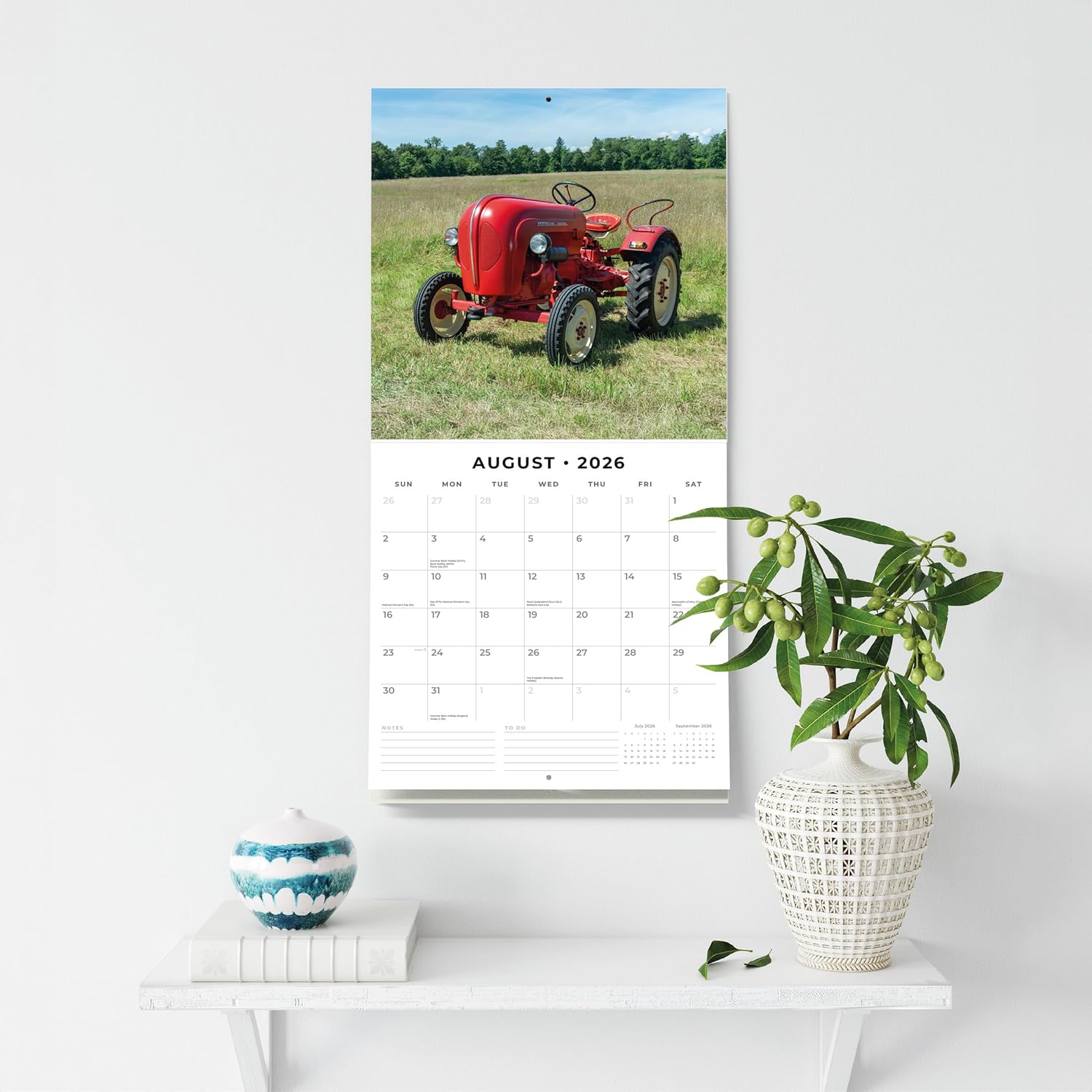 Red Robin 2026 Tractors Monthly Wall Calendar | 12" x 24" Open | Premium Thick & Sturdy Paper | Hangable 12 Month Calendar | Lined Notes & To Do Area | Vivid Images | Plastic Free