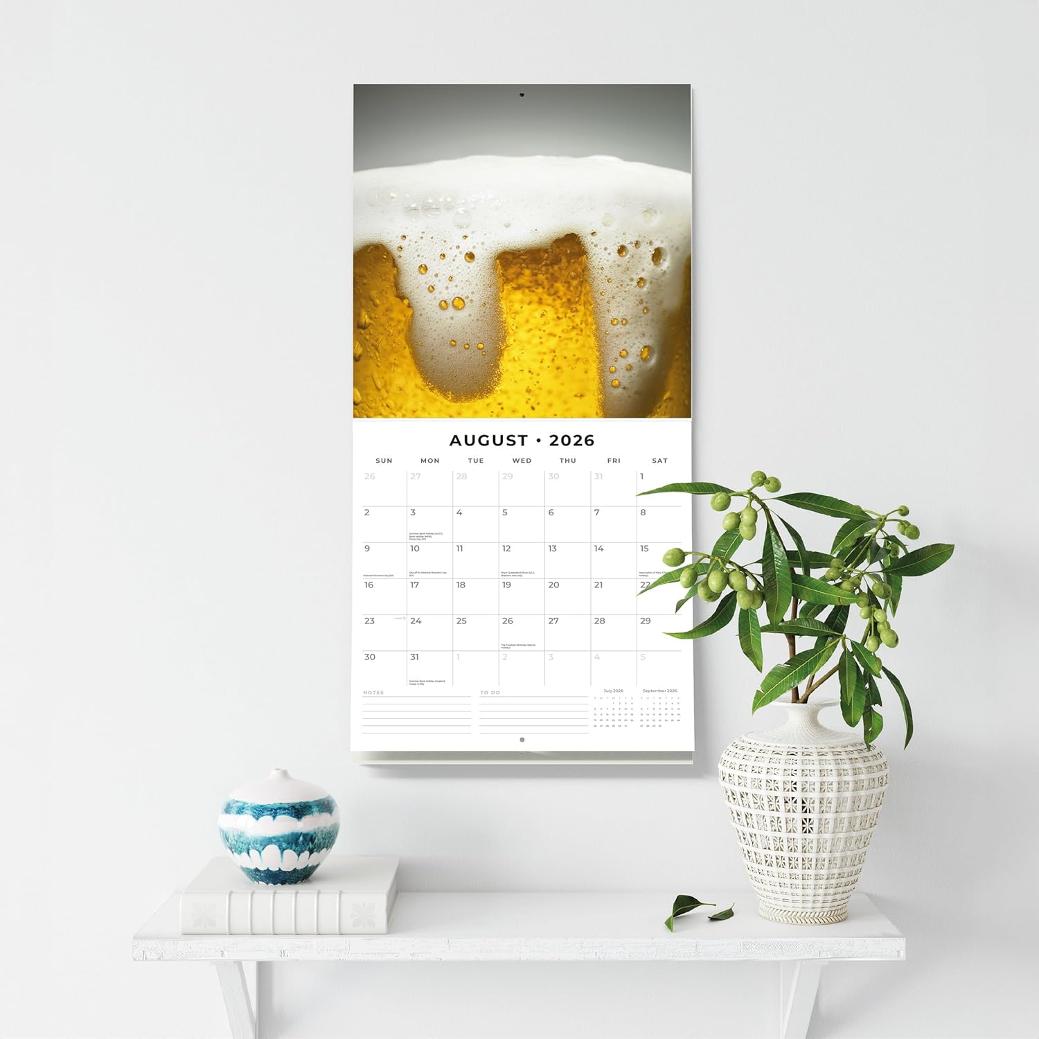 Red Robin 2026 Beer Time Monthly Wall Calendar | 12" x 24" Open | Premium Thick & Sturdy Paper | Hangable 12 Month Calendar | Lined Notes & To Do Area | Vivid Images | Plastic Free