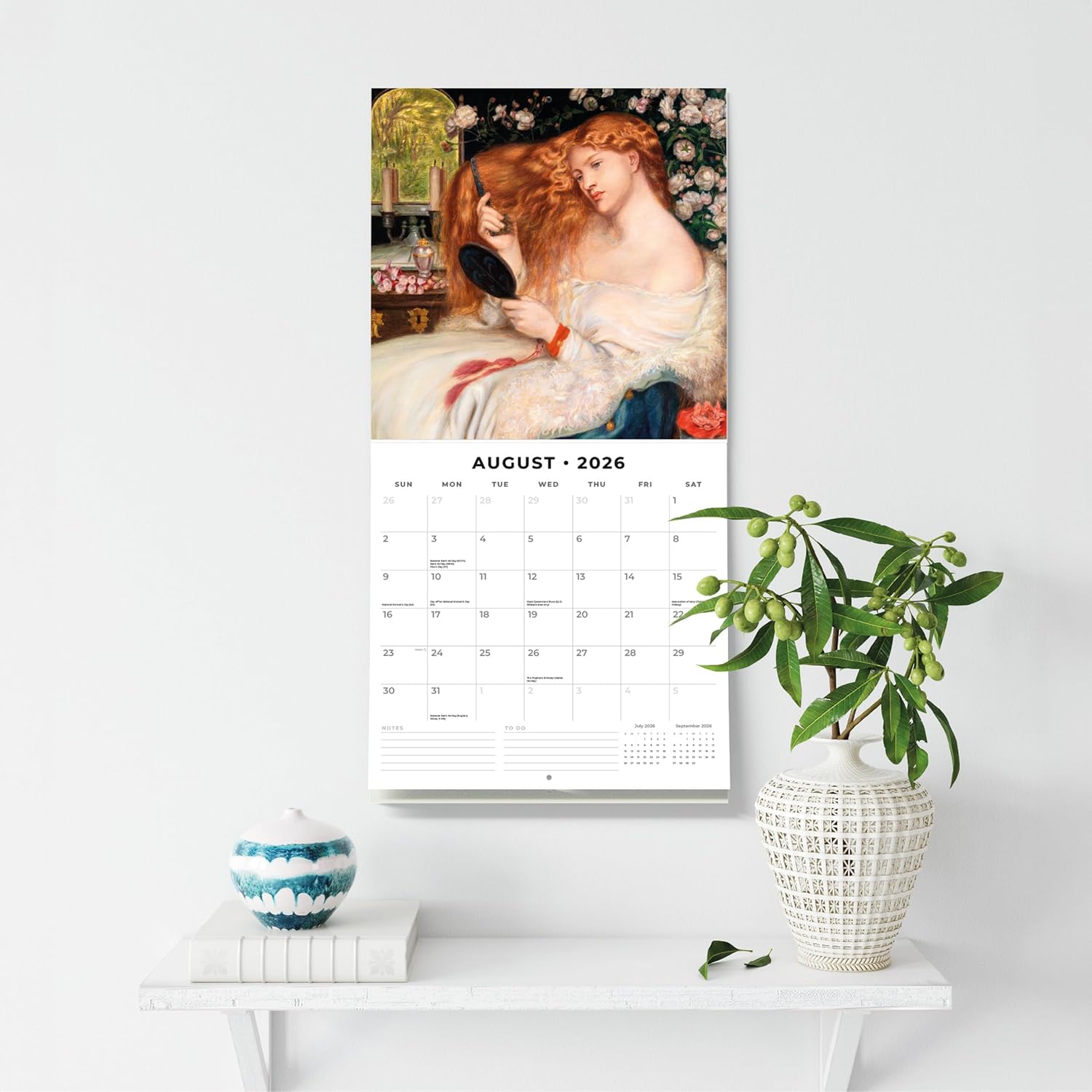 Red Robin 2026 Pre-Raphaelites Monthly Wall Calendar | 12" x 24" Open | Premium Thick & Sturdy Paper | Hangable 12 Month Calendar | Lined Notes & To Do Area | Vivid Images | Plastic Free