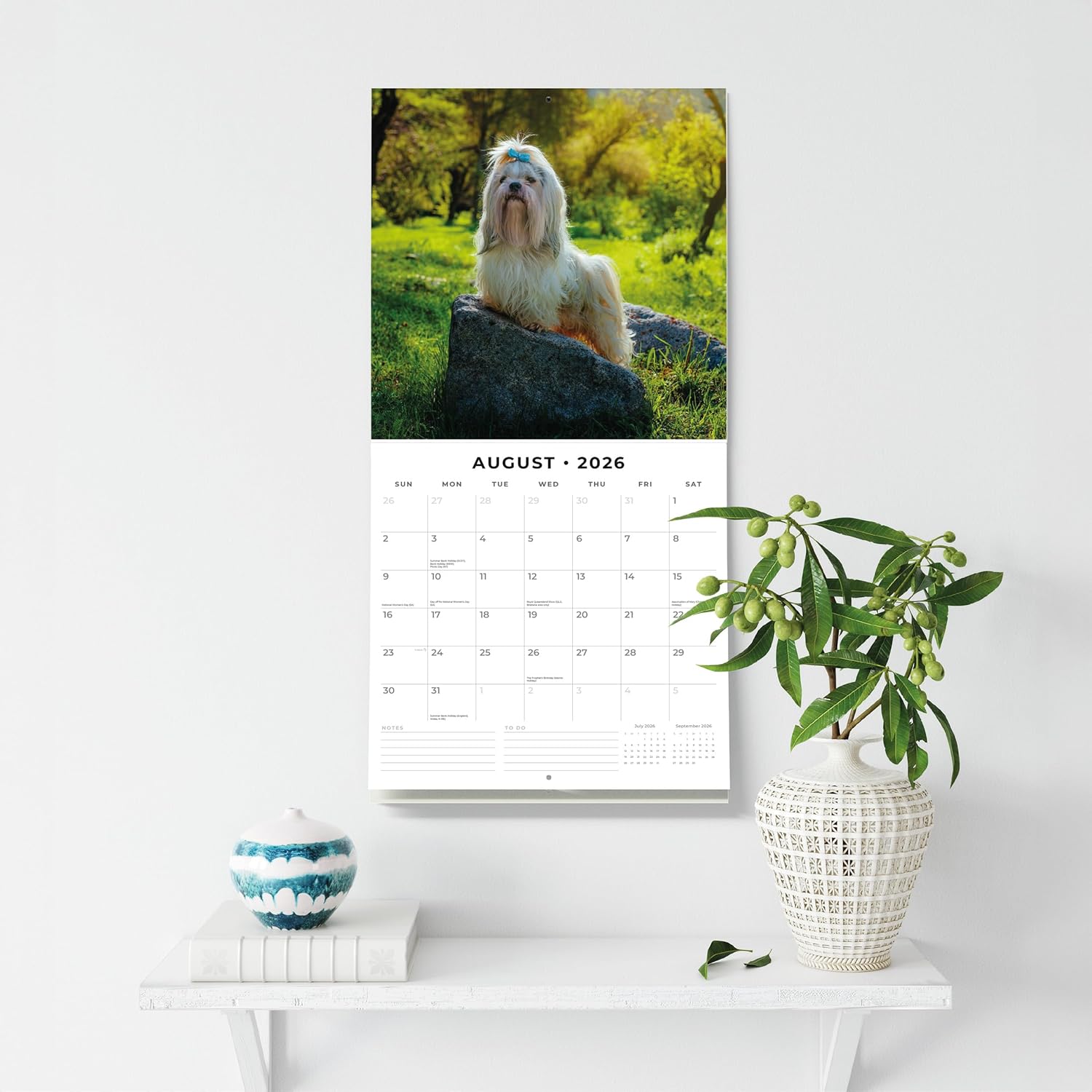 Red Robin 2026 Shih Tzu Monthly Wall Calendar | 12" x 24" Open | Premium Thick & Sturdy Paper | Hangable 12 Month Calendar | Lined Notes & To Do Area | Vivid Images | Plastic Free