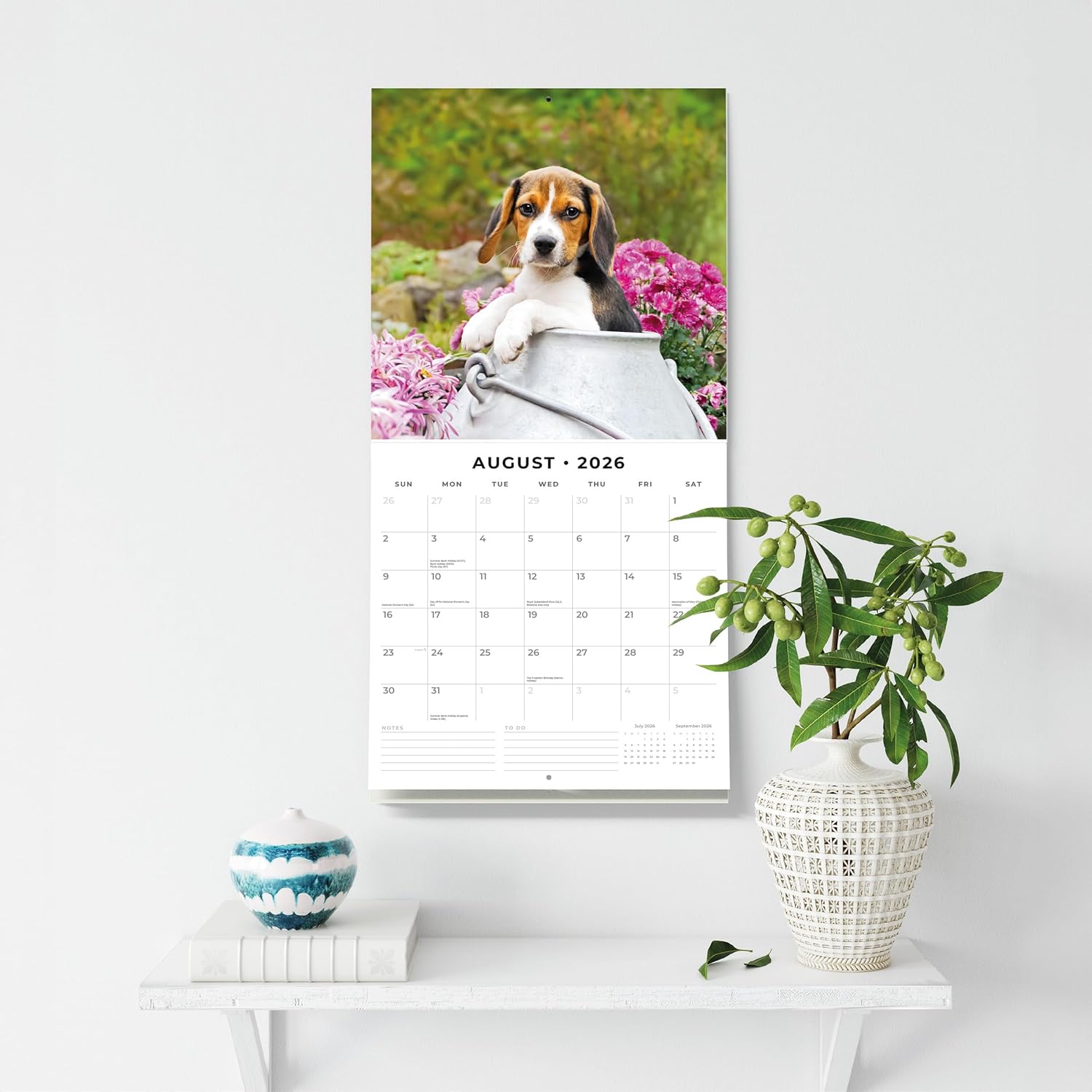 Red Robin 2026 Beagles Monthly Wall Calendar | 12" x 24" Open | Premium Thick & Sturdy Paper | Hangable 12 Month Calendar | Lined Notes & To Do Area | Vivid Images | Plastic Free