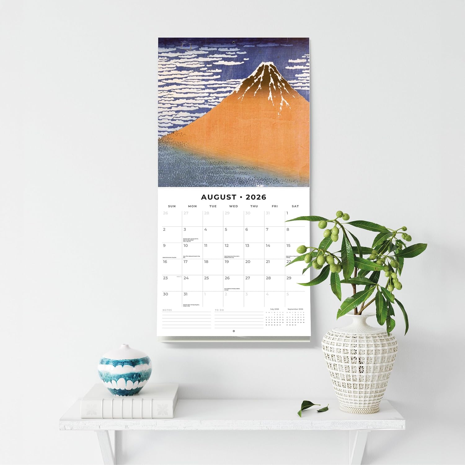 Red Robin 2026 Hokusai Monthly Wall Calendar | 12" x 24" Open | Premium Thick & Sturdy Paper | Hangable 12 Month Calendar | Lined Notes & To Do Area | Vivid Images | Plastic Free