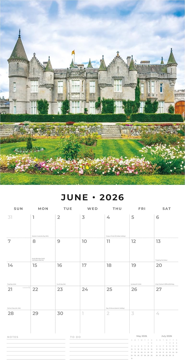 Red Robin 2026 Castles Monthly Wall Calendar | 12" x 24" Open | Premium Thick & Sturdy Paper | Hangable 12 Month Calendar | Lined Notes & To Do Area | Vivid Images | Plastic Free