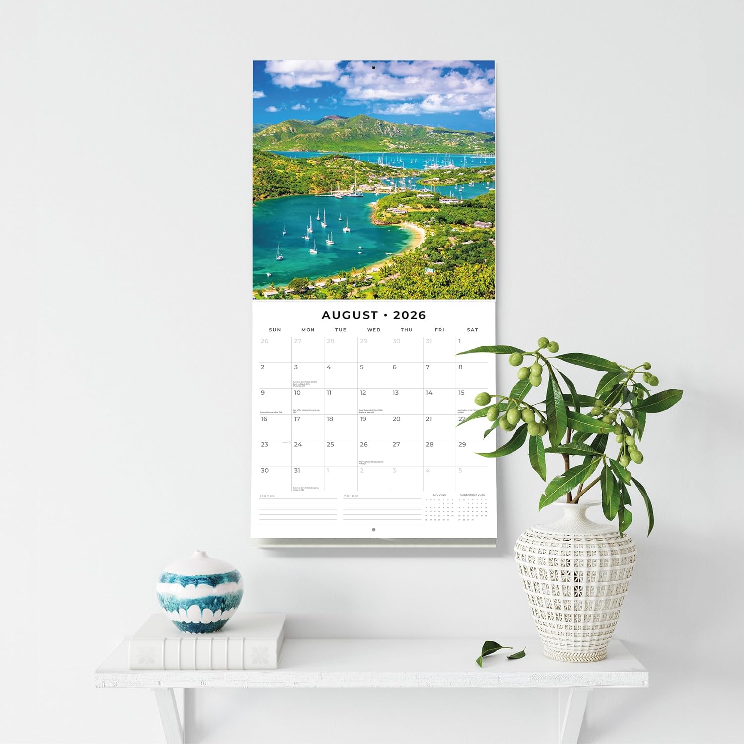 Red Robin 2026 Caribbean Monthly Wall Calendar | 12" x 24" Open | Premium Thick & Sturdy Paper | Hangable 12 Month Calendar | Lined Notes & To Do Area | Vivid Images | Plastic Free