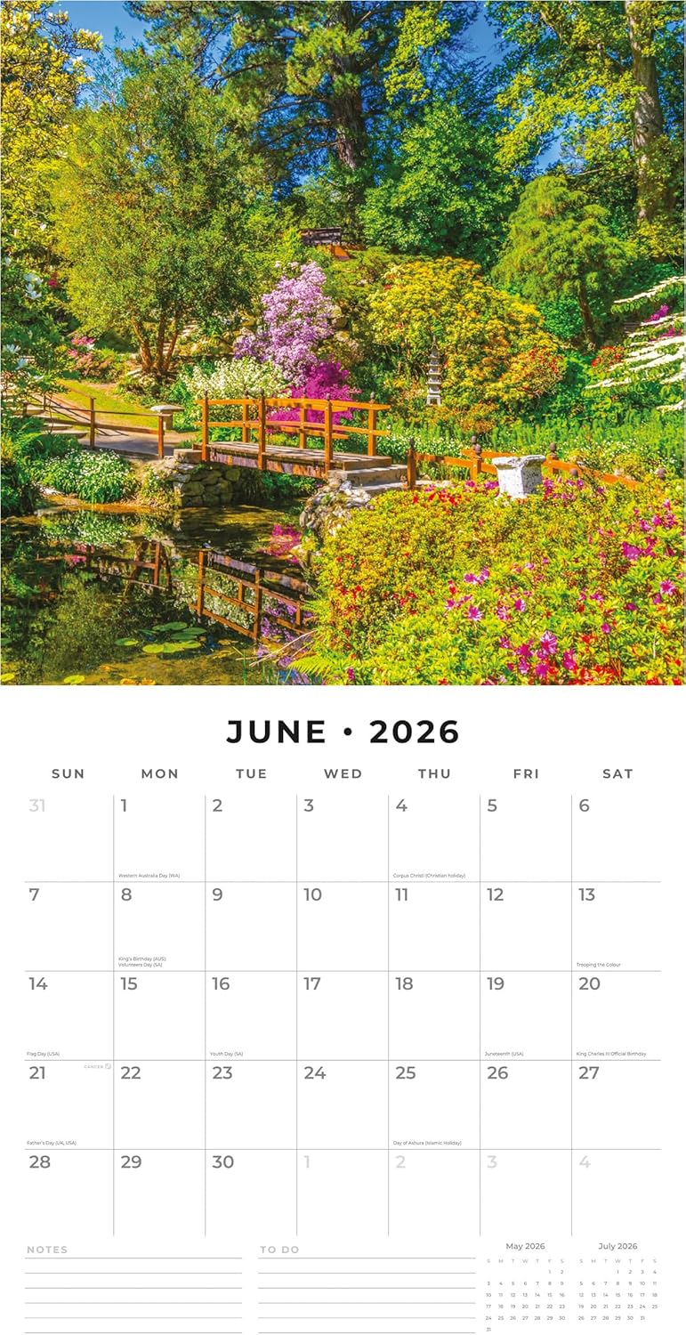 Red Robin 2026 Beautiful Gardens Monthly Wall Calendar | 12" x 24" Open | Premium Thick & Sturdy Paper | Hangable 12 Month Calendar | Lined Notes & To Do Area | Vivid Images | Plastic Free