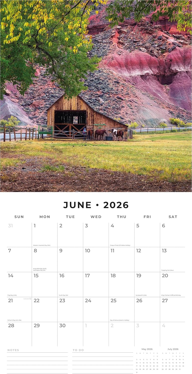 Red Robin 2026 American Wild West Monthly Wall Calendar | 12" x 24" Open | Premium Thick & Sturdy Paper | Hangable 12 Month Calendar | Lined Notes & To Do Area | Vivid Images | Plastic Free