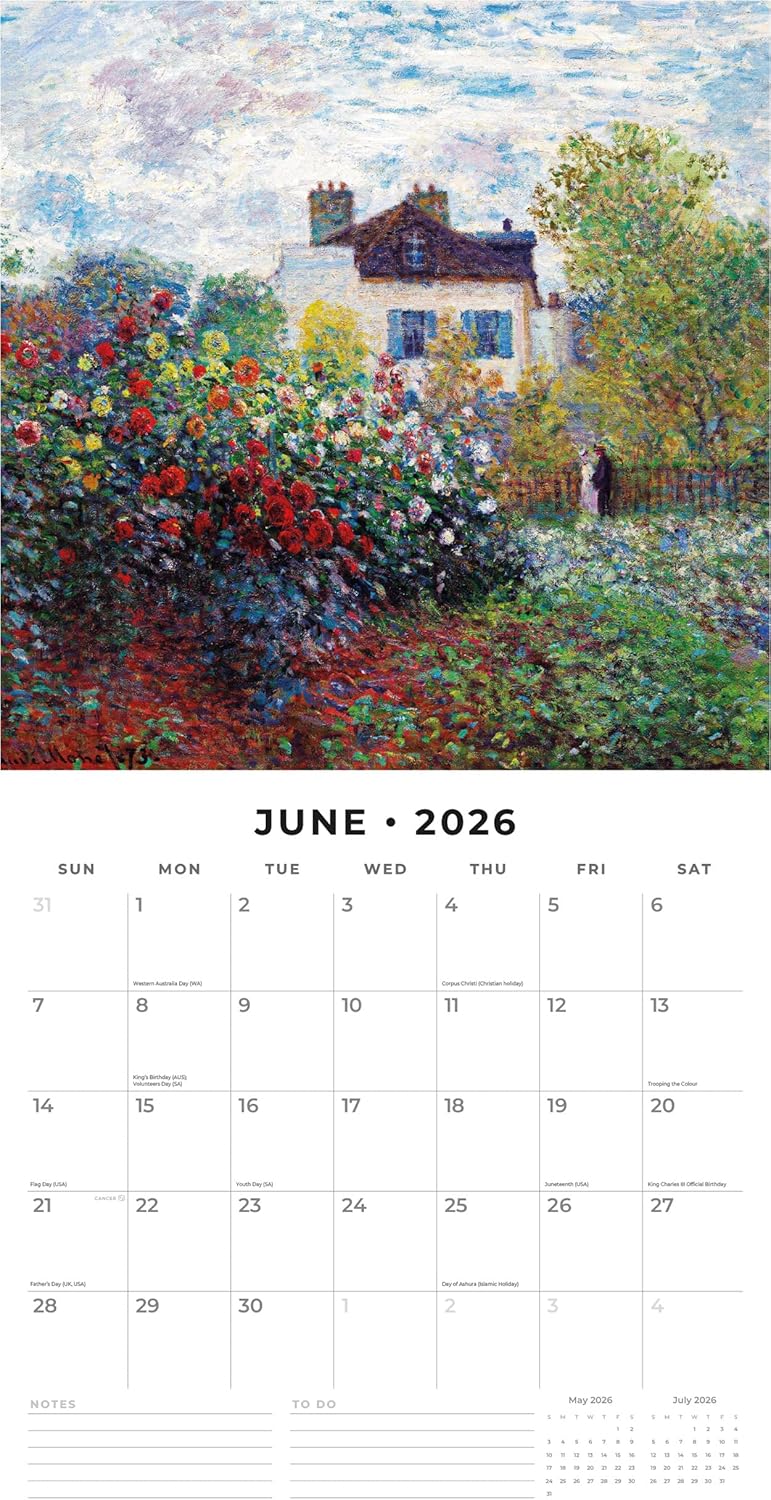 Red Robin 2026 Impressionists Monthly Wall Calendar | 12" x 24" Open | Premium Thick & Sturdy Paper | Hangable 12 Month Calendar | Lined Notes & To Do Area | Vivid Images | Plastic Free