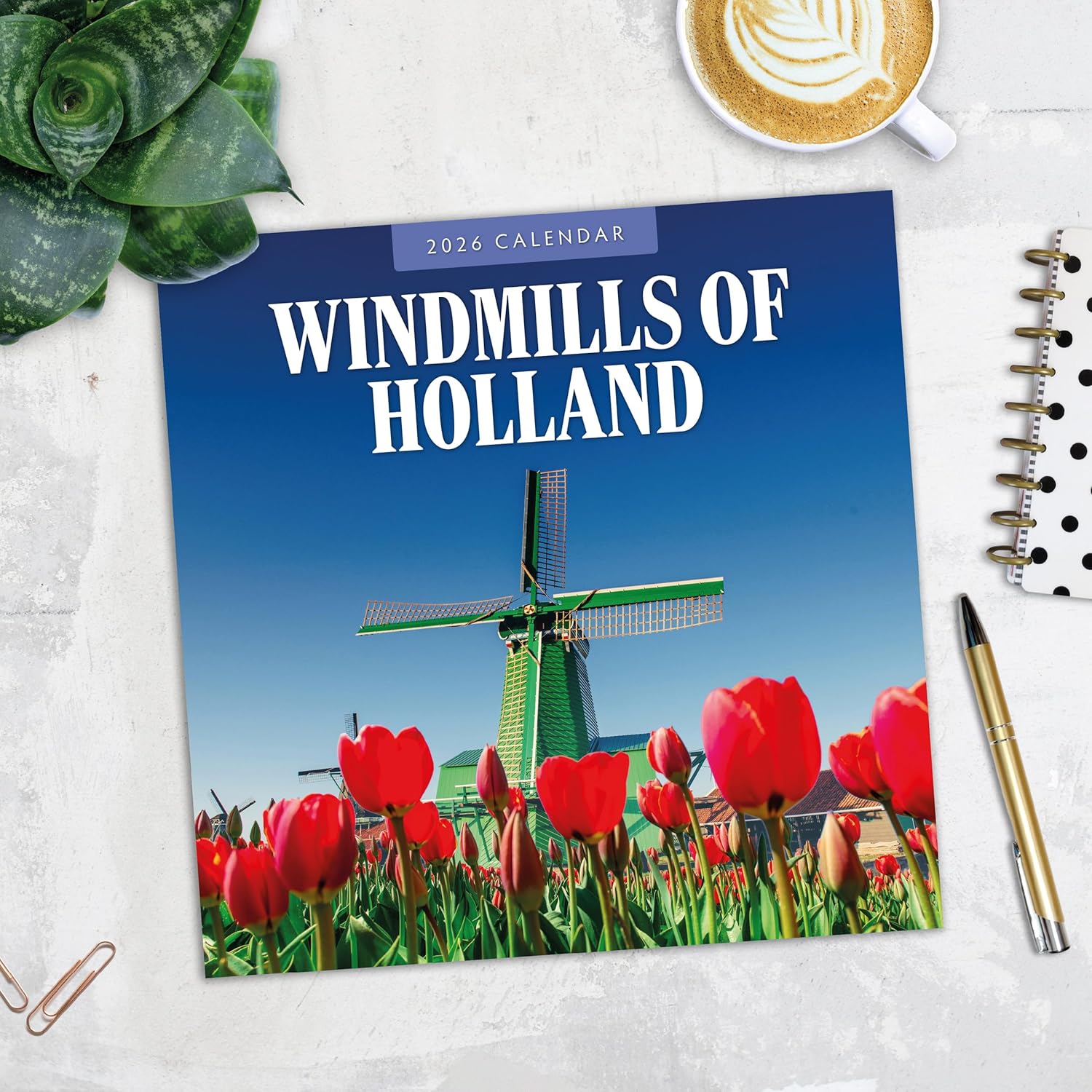 Red Robin 2026 Windmills of Holland Monthly Wall Calendar | 12" x 24" Open | Premium Thick & Sturdy Paper | Hangable 12 Month Calendar | Lined Notes & To Do Area | Vivid Images | Plastic Free