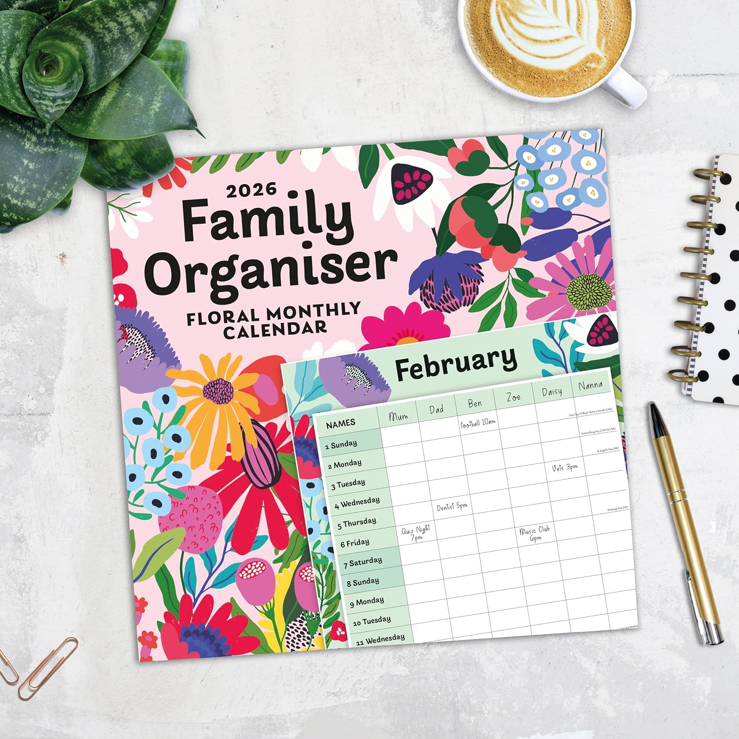 Red Robin 2026 Floral Family Organiser Monthly Wall Calendar | 12" x 24" Open | Premium Thick & Sturdy Paper | Hangable 12 Month Calendar | Lined Notes & To Do Area | Vivid Images | Plastic Free